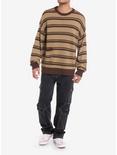 Brown Stripe Pocket Slouchy Knit Sweater, BROWN, alternate