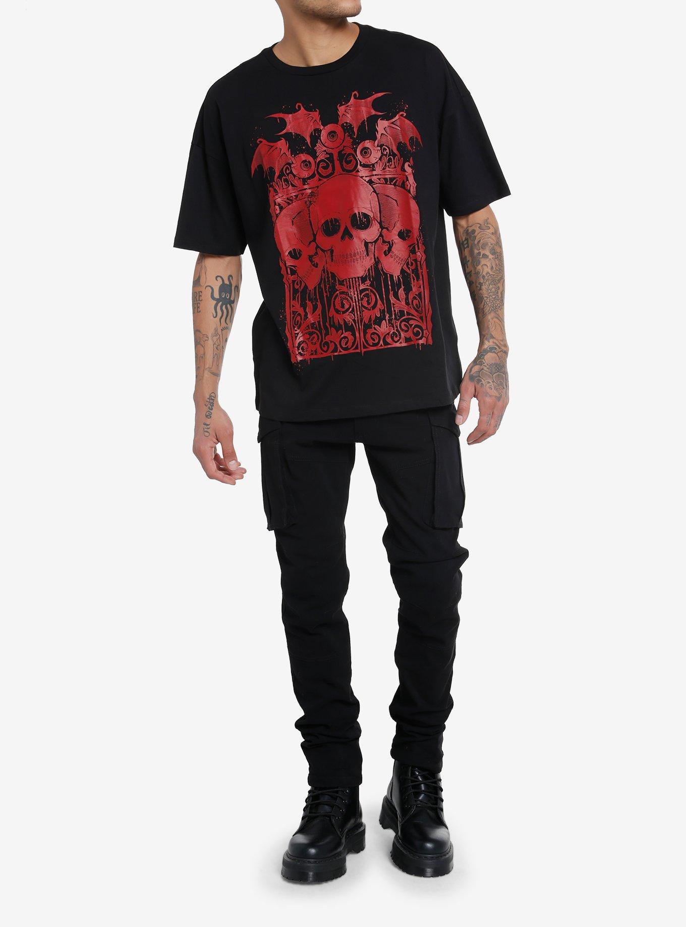 Social Collision® Skulls & Winged Eyeballs T-Shirt, RED, alternate