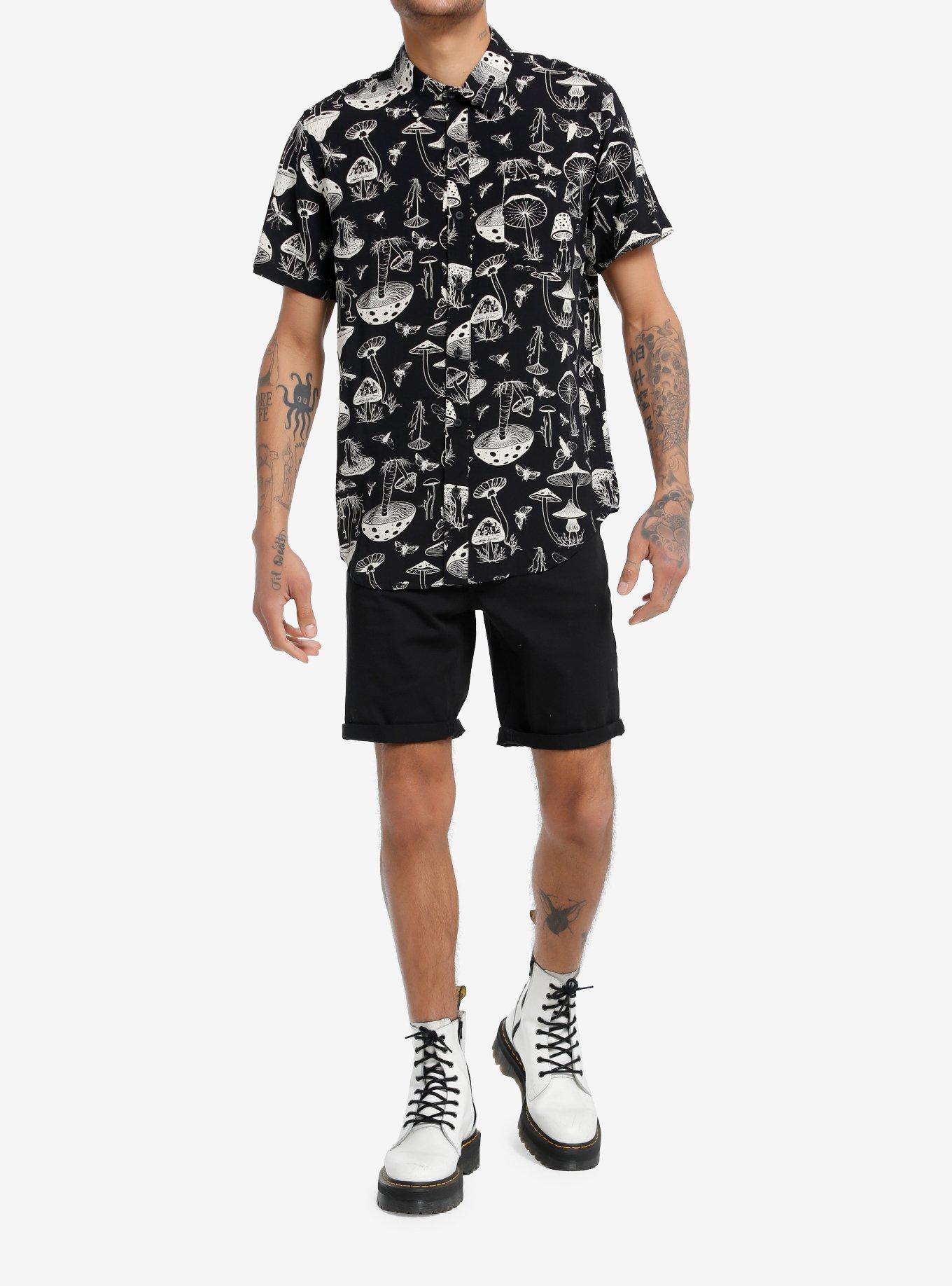 Black & White Mushroom Woven Button-Up, , alternate