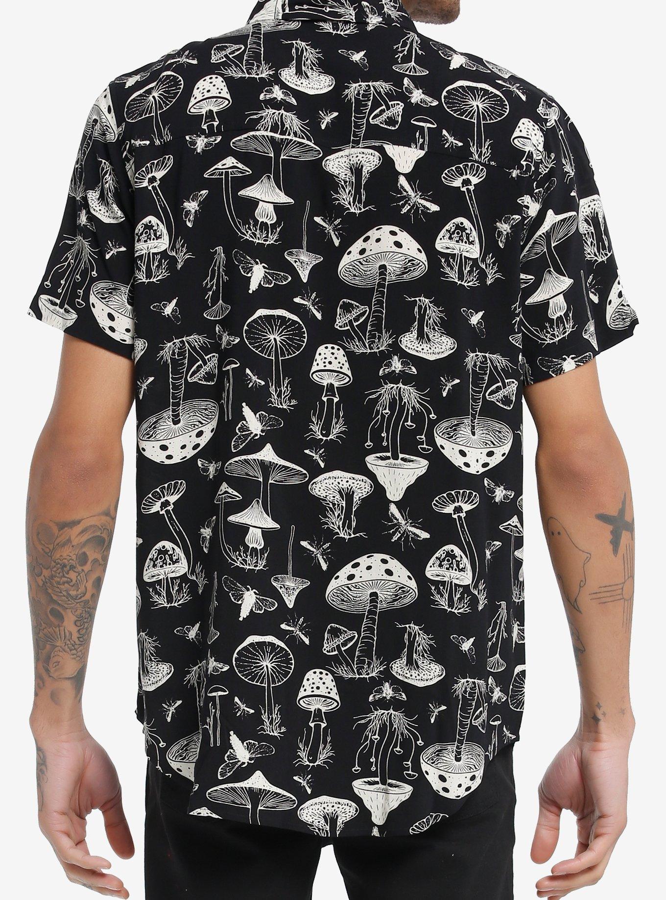 Social Collision Black & White Mushroom Woven Button-Up, , alternate