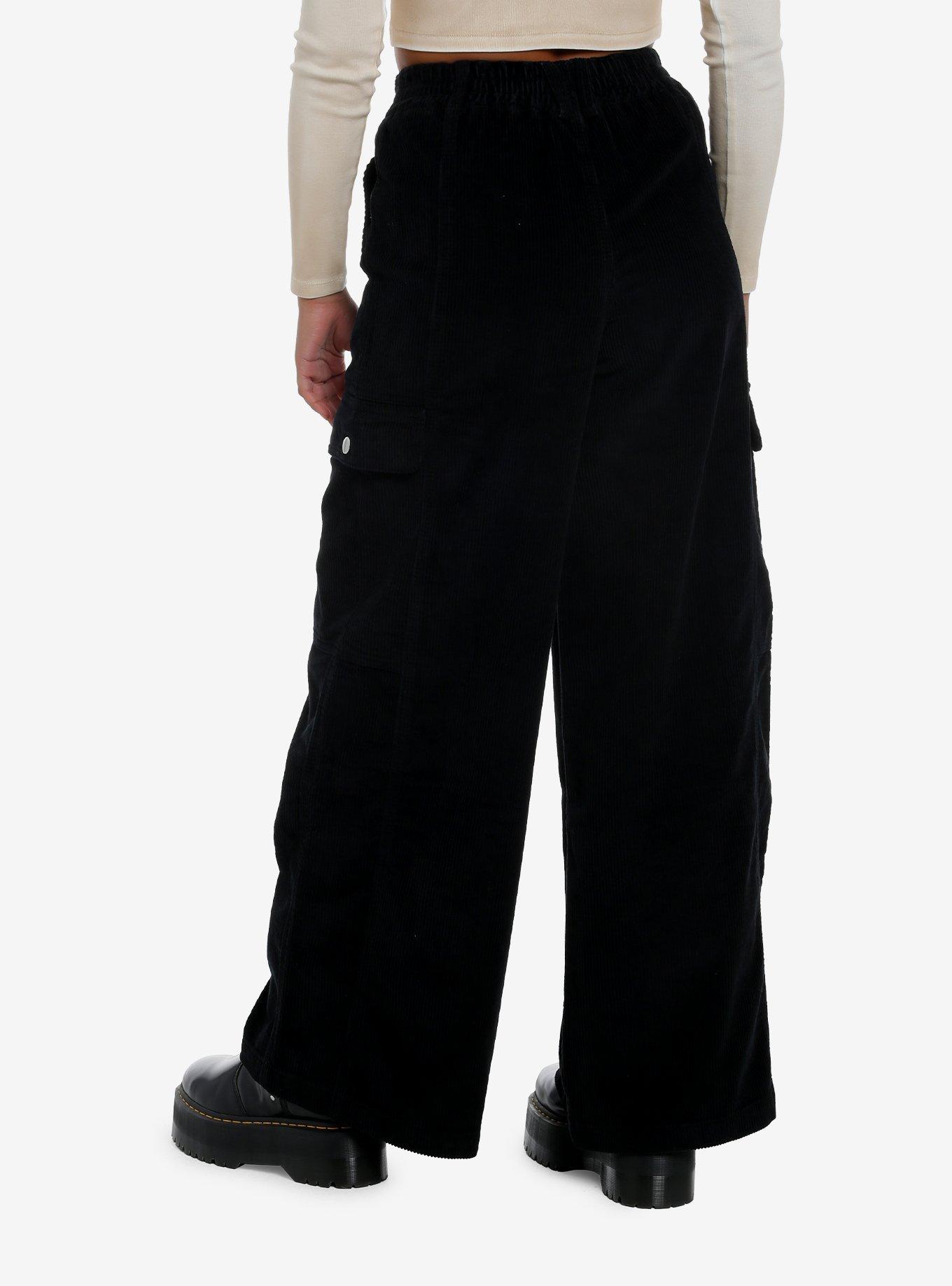 Black Corduroy Wide Leg Pants, , alternate