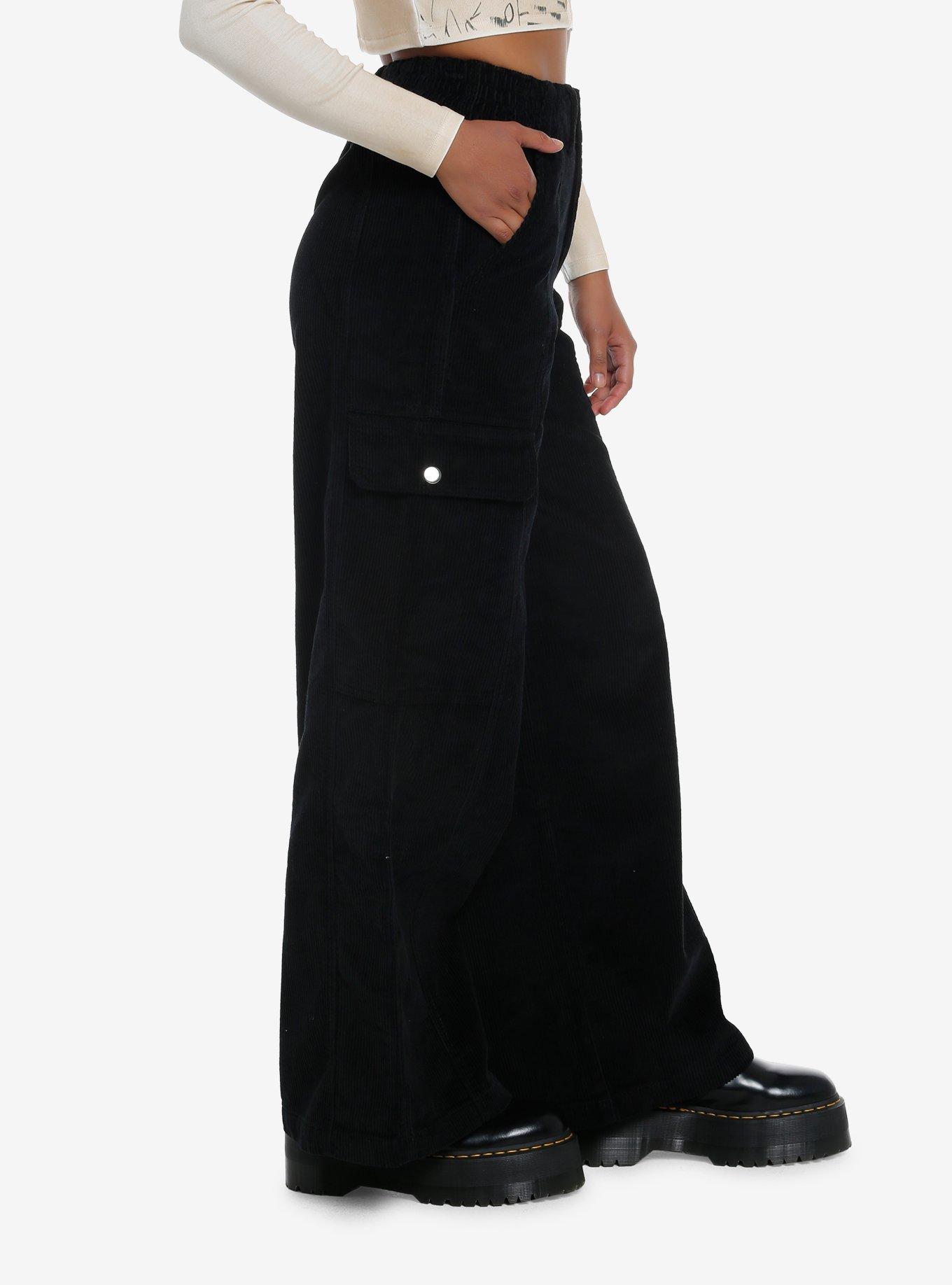Black Corduroy Wide Leg Pants, , alternate