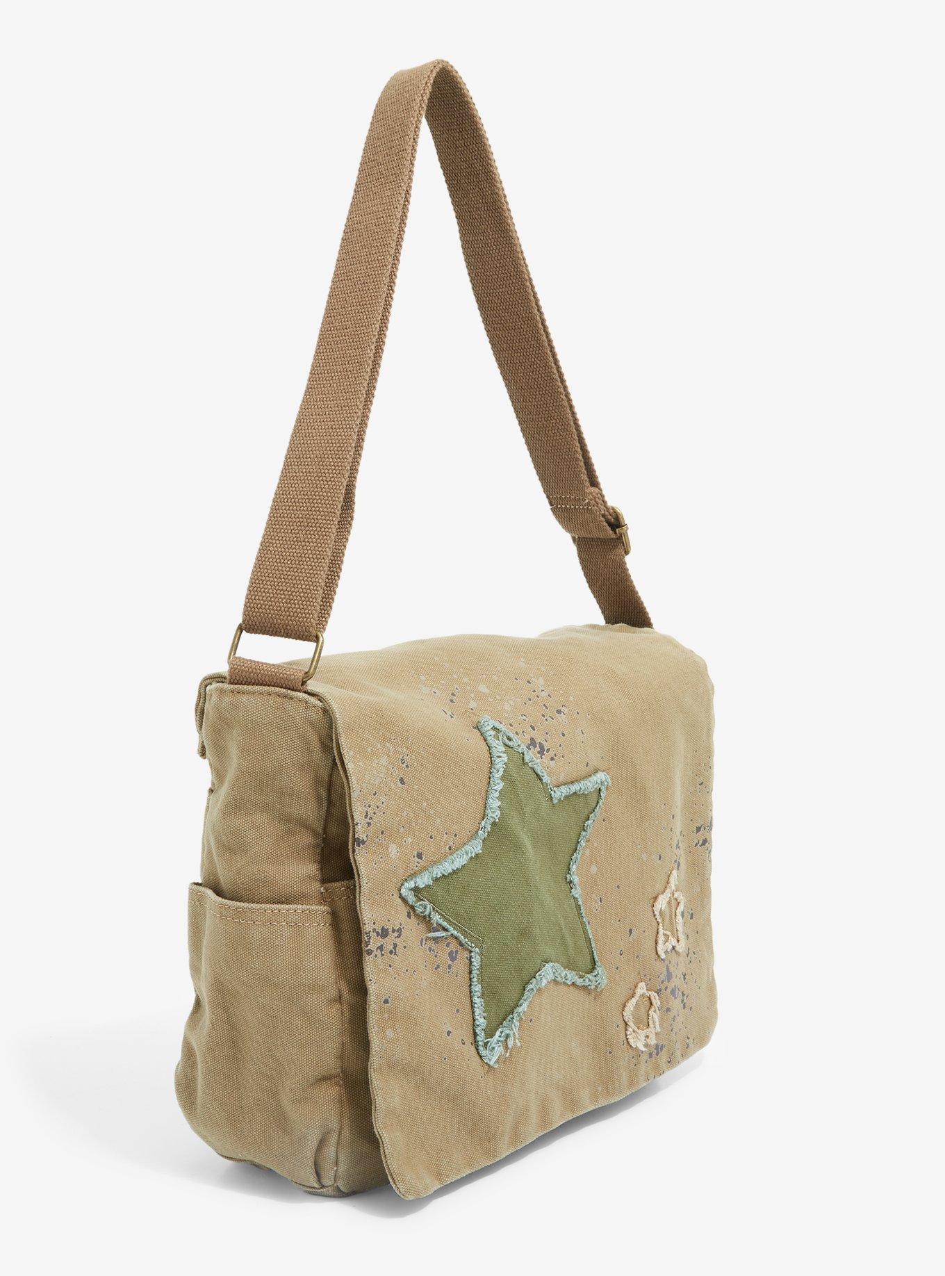 Social Collision Grunge Star Canvas Messenger Bag, , alternate