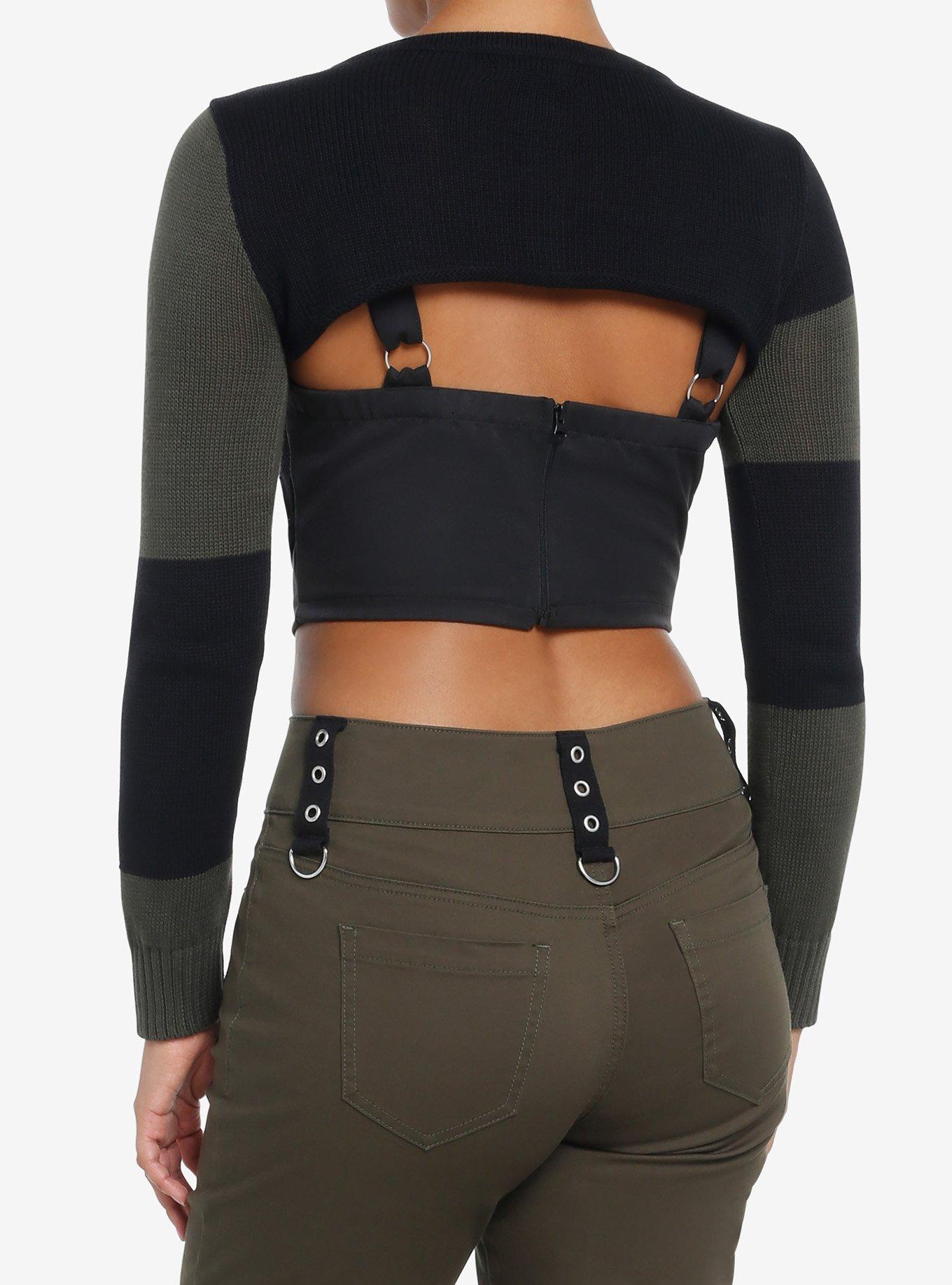 Black & Green Bolero Girls Crop Shrug, BLACK, alternate