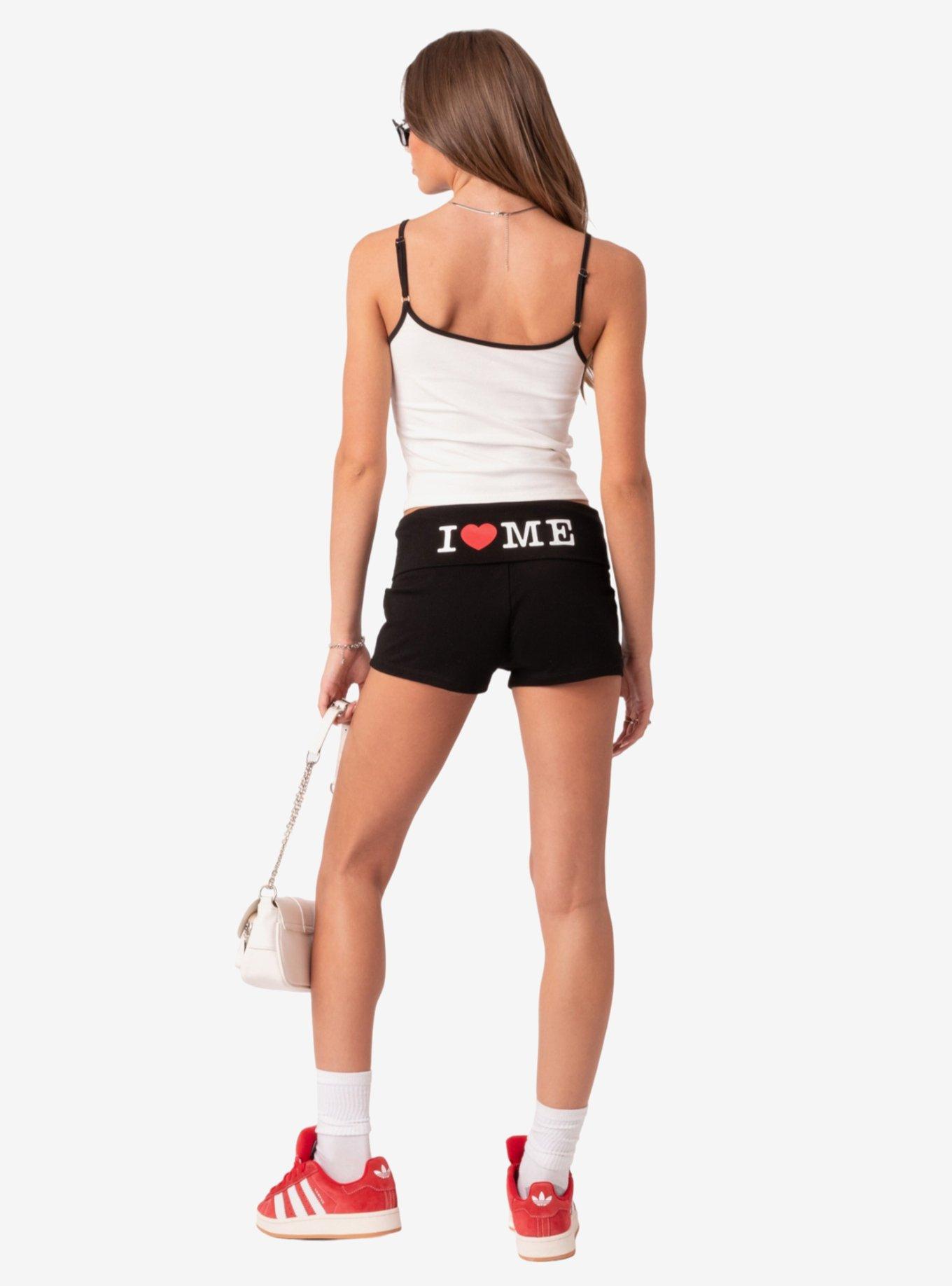 I Love Me Fold Over Shorts, BLACK, alternate