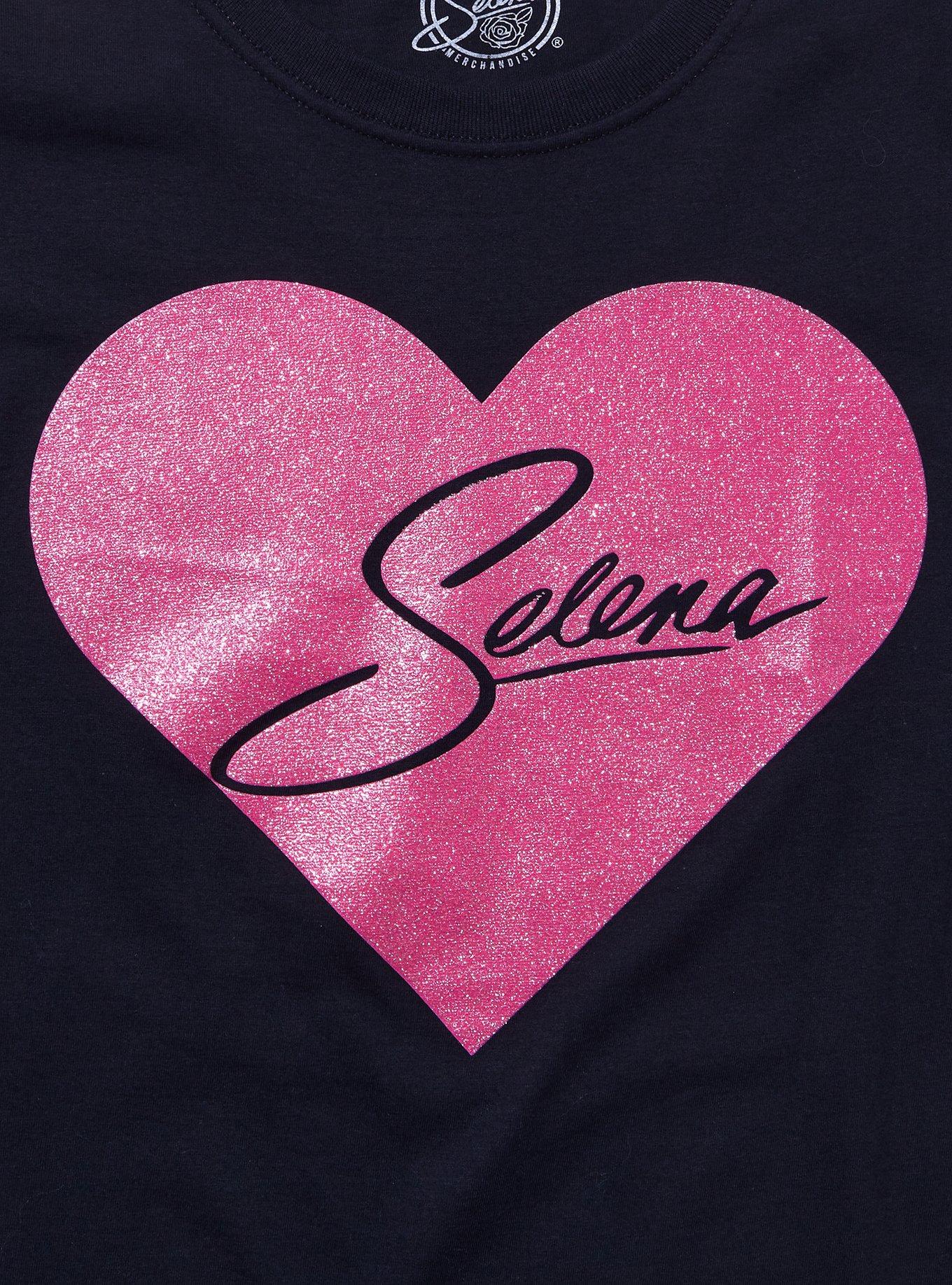 Selena Glitter Heart Boyfriend Fit Girls T-Shirt, BLACK, alternate