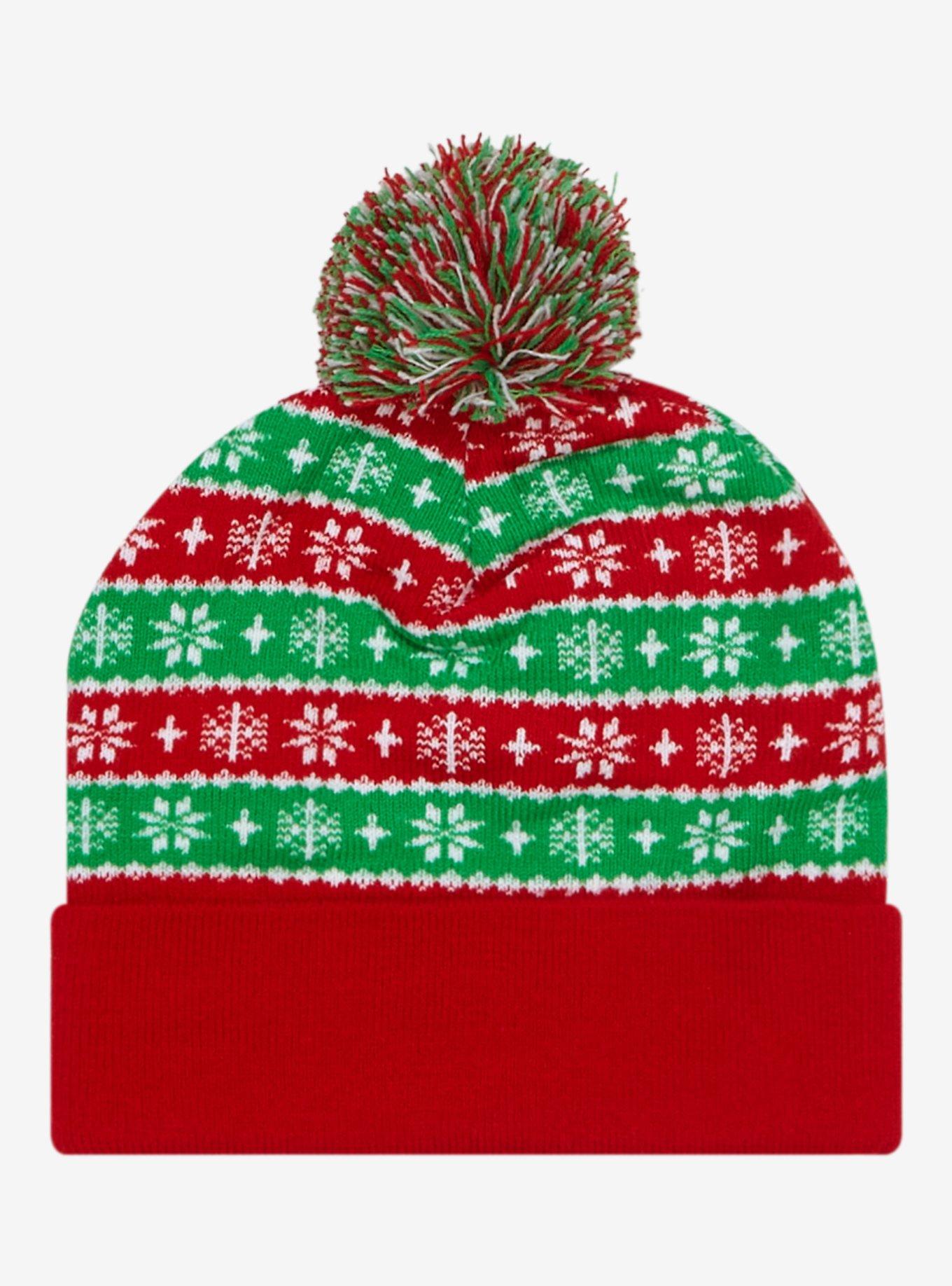 Elf Red & Green Stripe Pom Beanie, , alternate