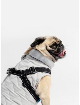 Quilted Dog Jacket With Built-In Harness Grey, , hi-res
