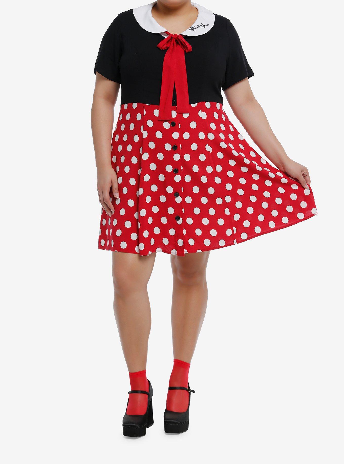 Disney Minnie Mouse Polka Dot Retro Dress Plus Size, BLACK RED DOTS, alternate