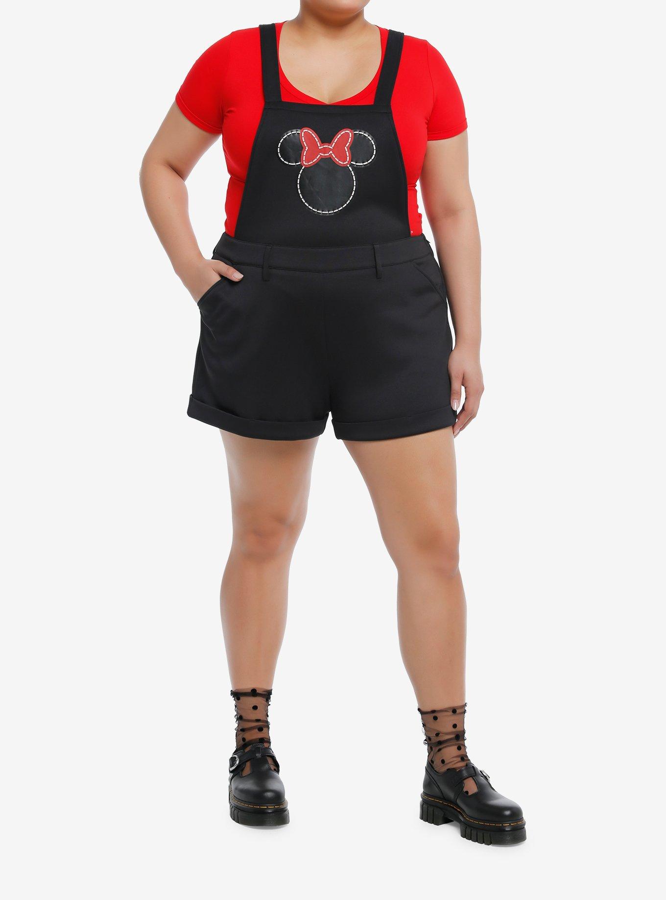 Disney Minnie Mouse Red Bow Scuba Shortalls Plus Size, BLACK RED DOTS, alternate