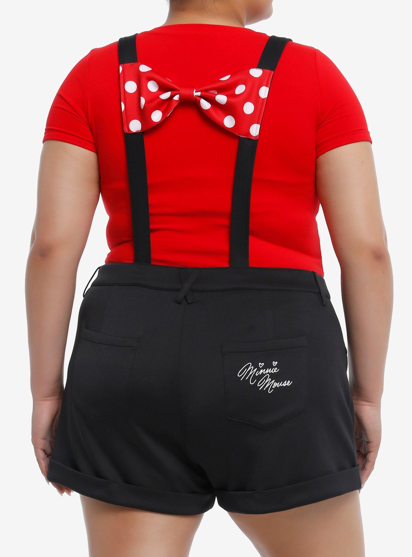 Disney Minnie Mouse Red Bow Scuba Shortalls Plus Size, BLACK RED DOTS, alternate