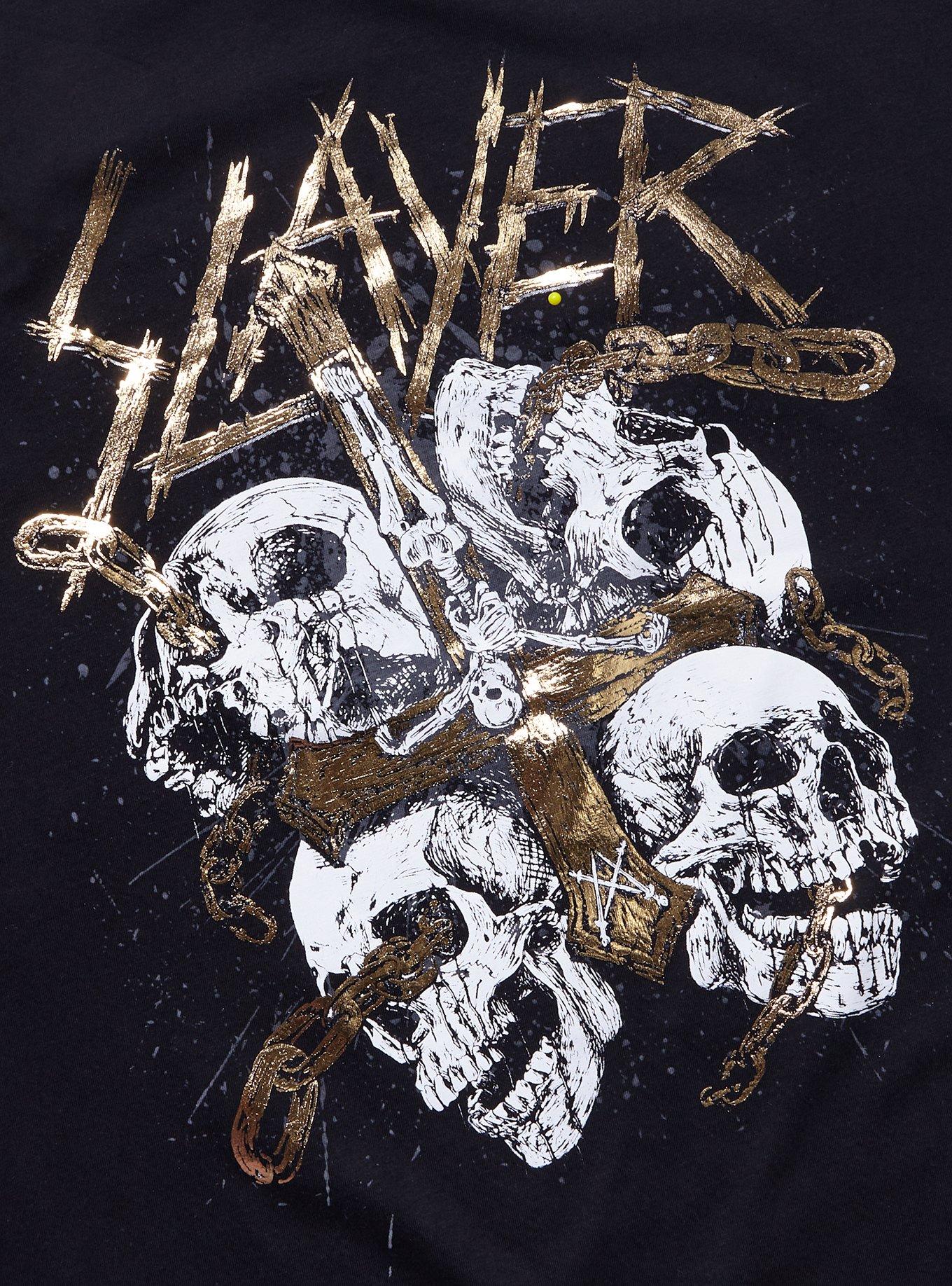 Slayer Gold Cross & Skulls Boyfriend Fit Girls T-Shirt, BLACK, alternate