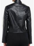 Black & Cream Stripe Faux Leather Girls Moto Jacket, CREAM, alternate