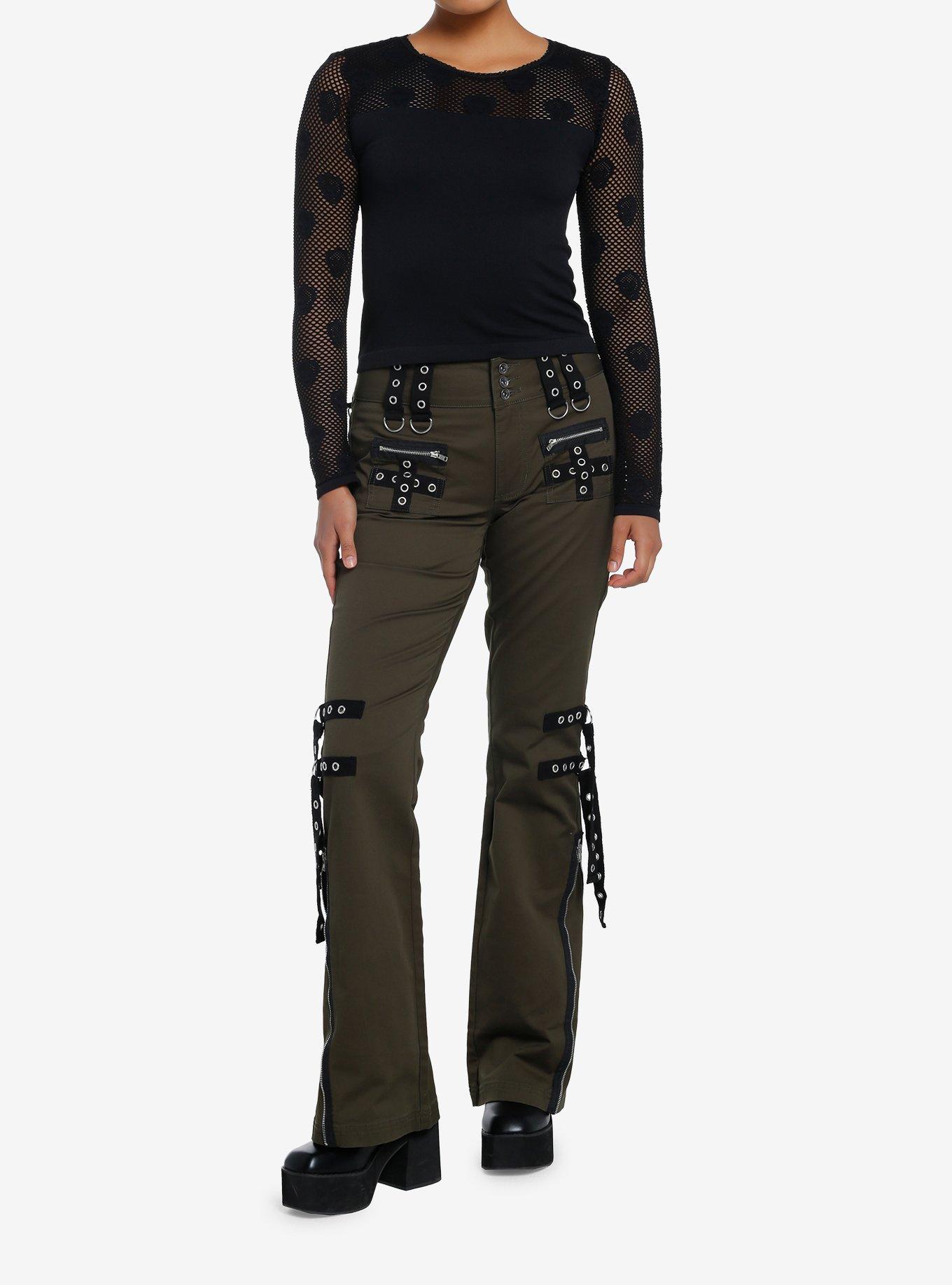 Black Skull Mesh Crop Girls Long-Sleeve Top, BLACK, alternate