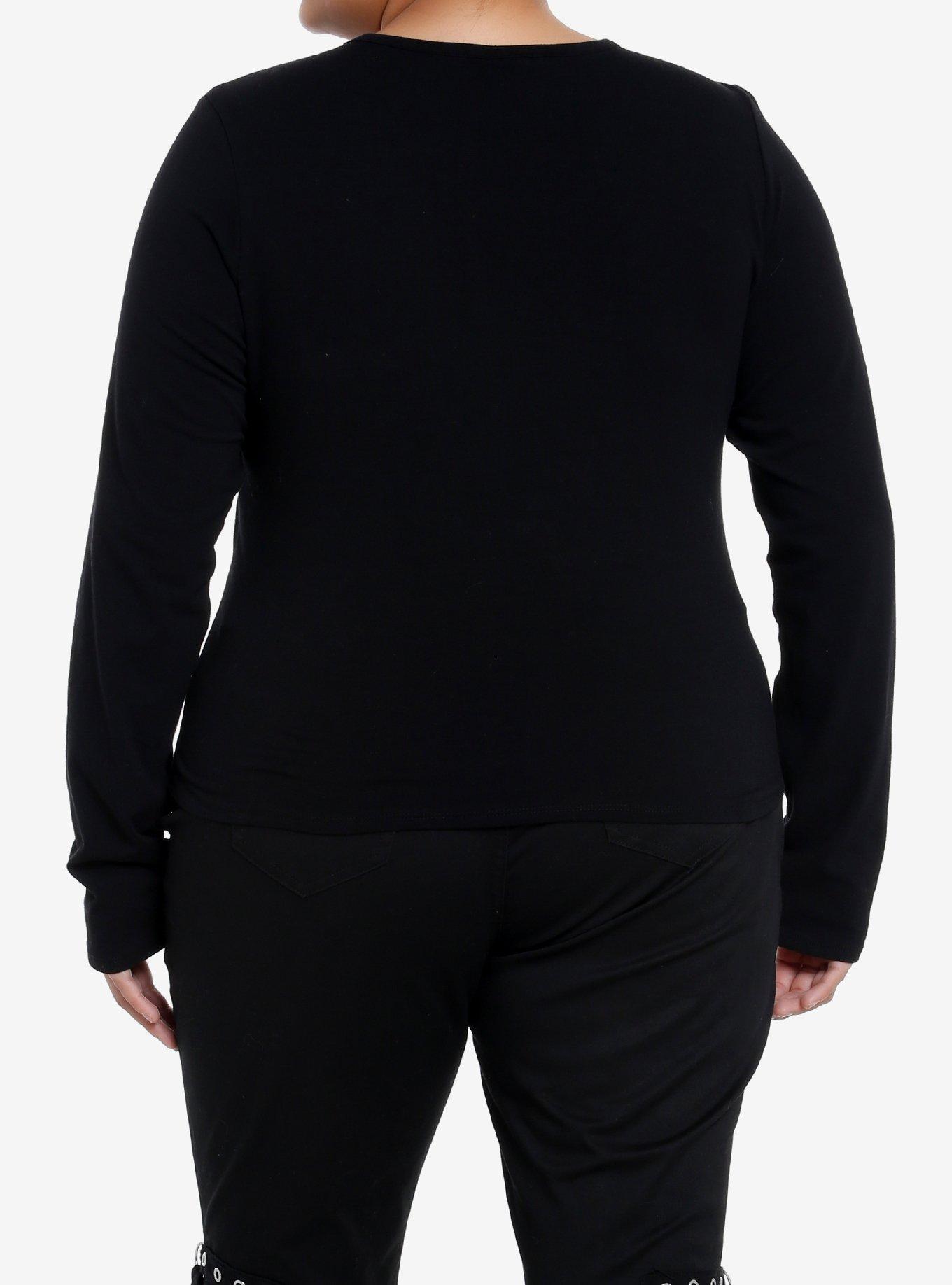 Social Collision Warning Graphic Girls Long-Sleeve Top Plus Size, , alternate