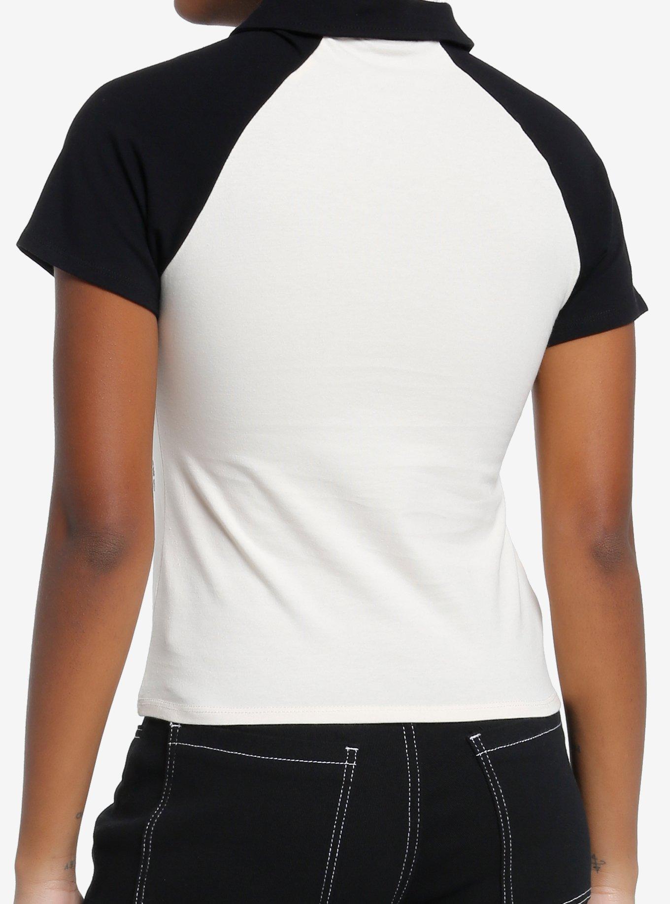 Black & Cream Graffiti Collar Girls Top, BLACK, alternate