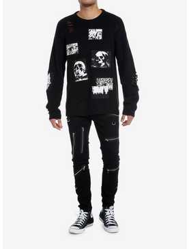 Social Collision Horror Patches Knit Sweater, , hi-res