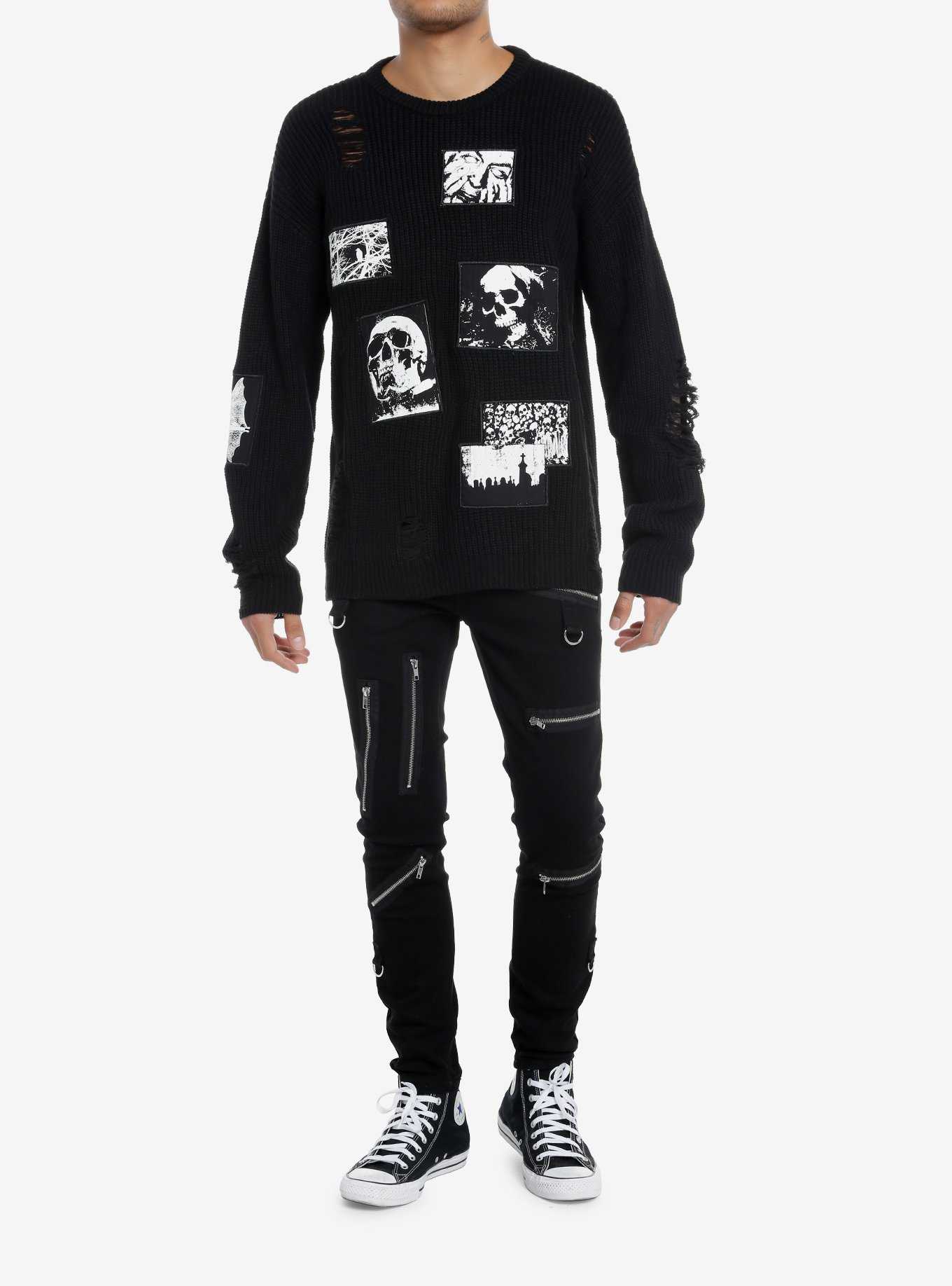 Social Collision® Horror Patches Knit Sweater, , hi-res