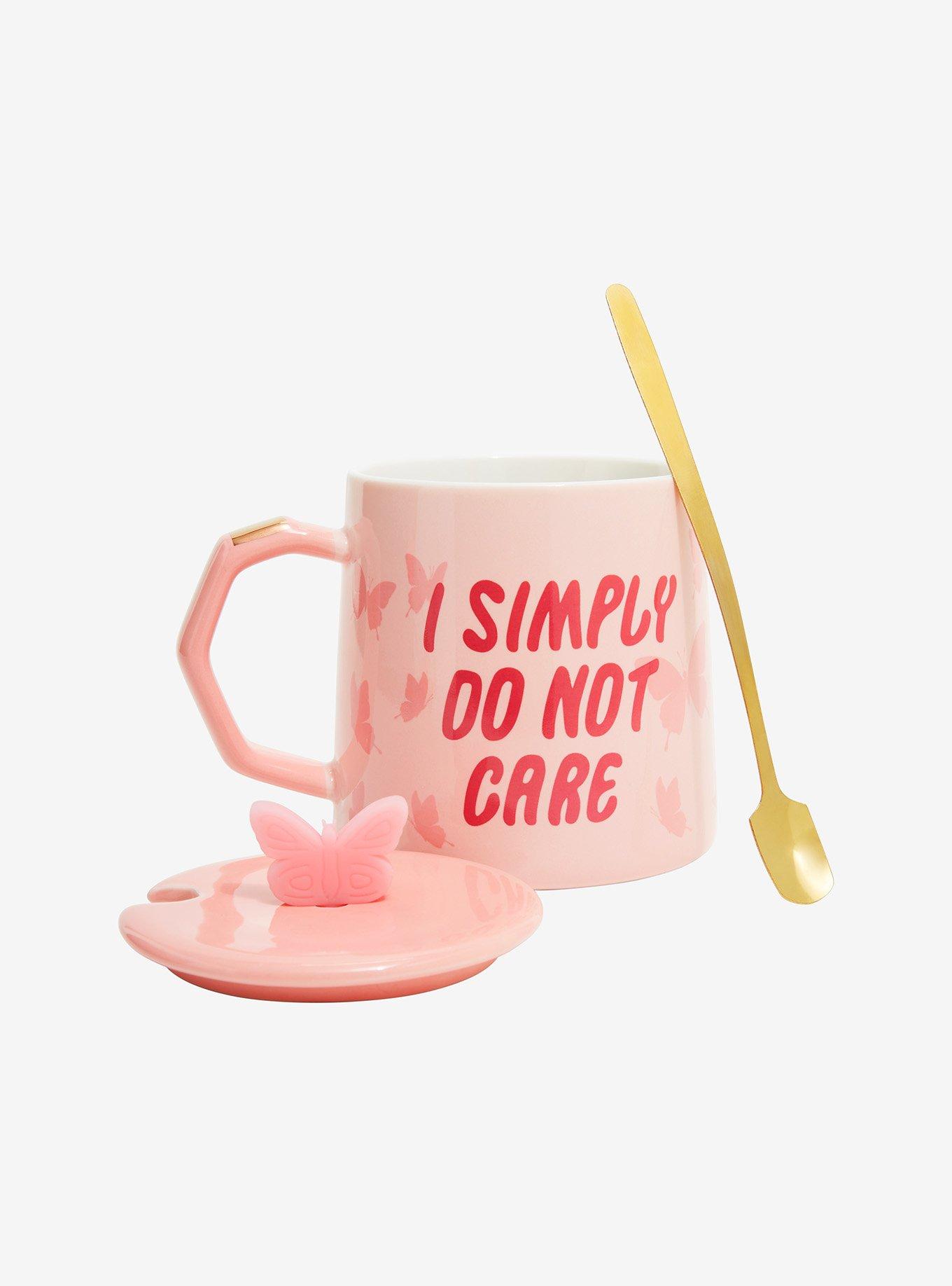 I Don't Care Butterfly Mug With Spoon & Lid By A Ziggies, , hi-res