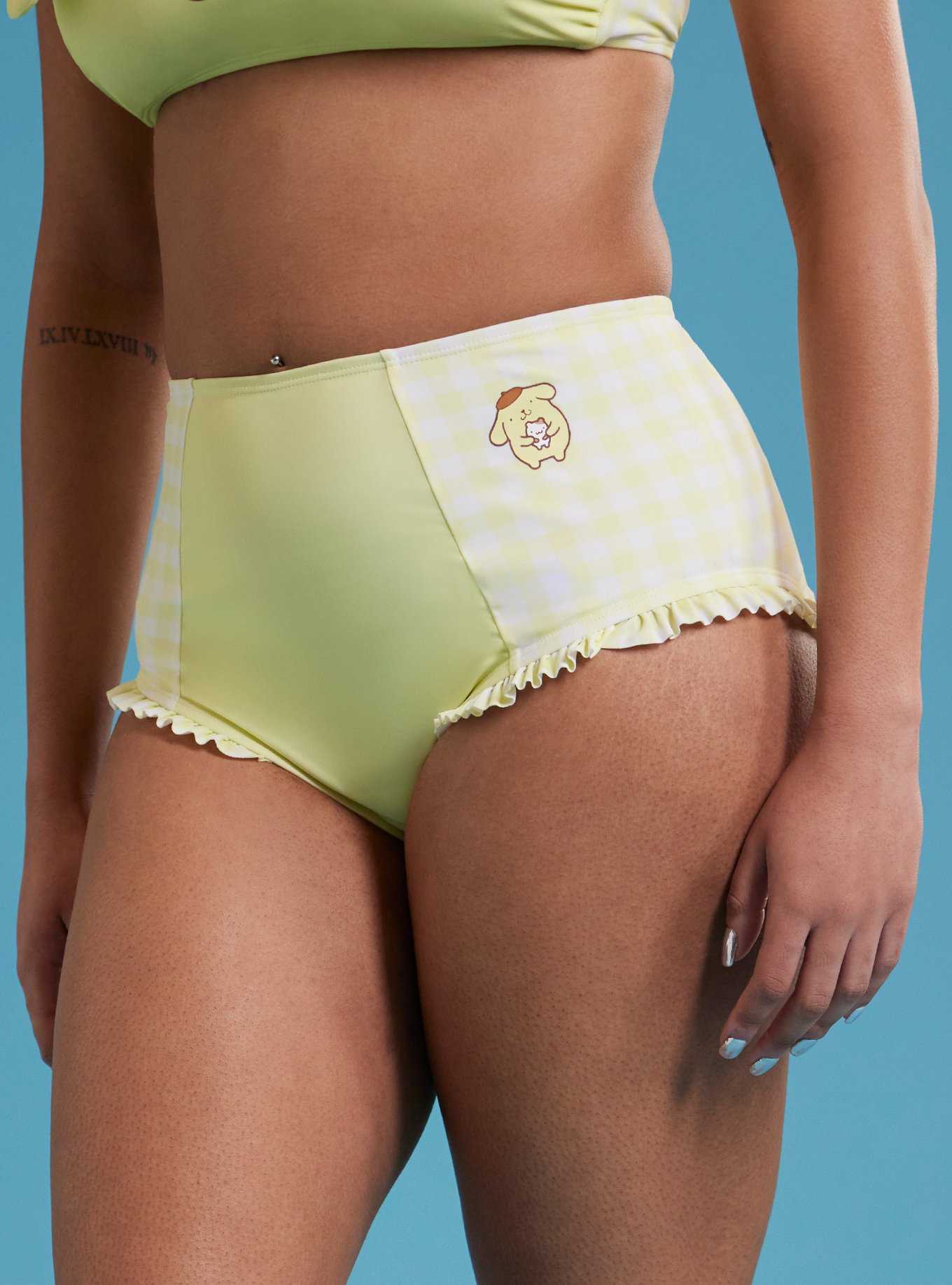 Pompompurin Yellow Gingham High-Waisted Swim Bottoms, , hi-res