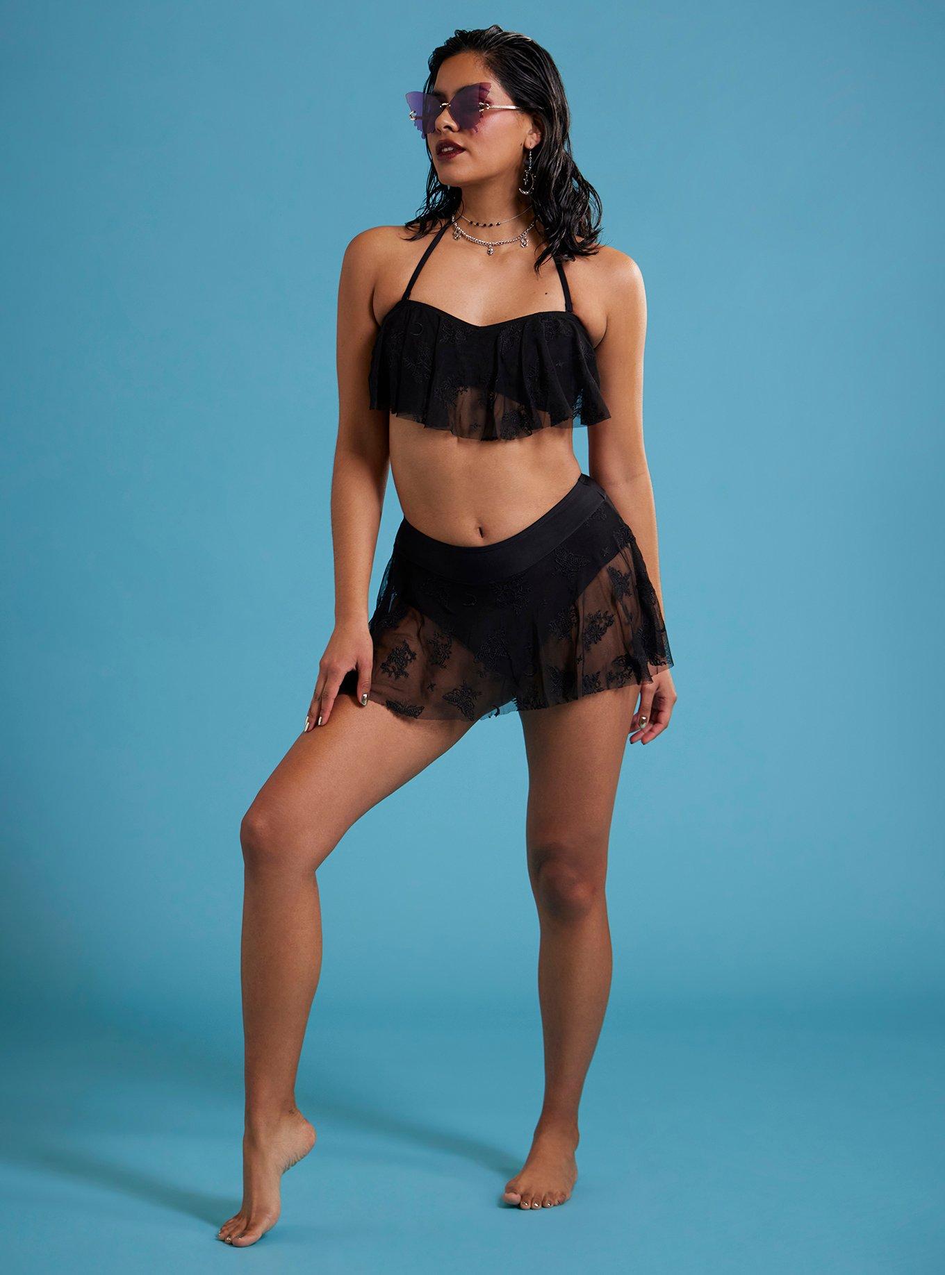 Death Moth Lace Halter Swim Top, , hi-res