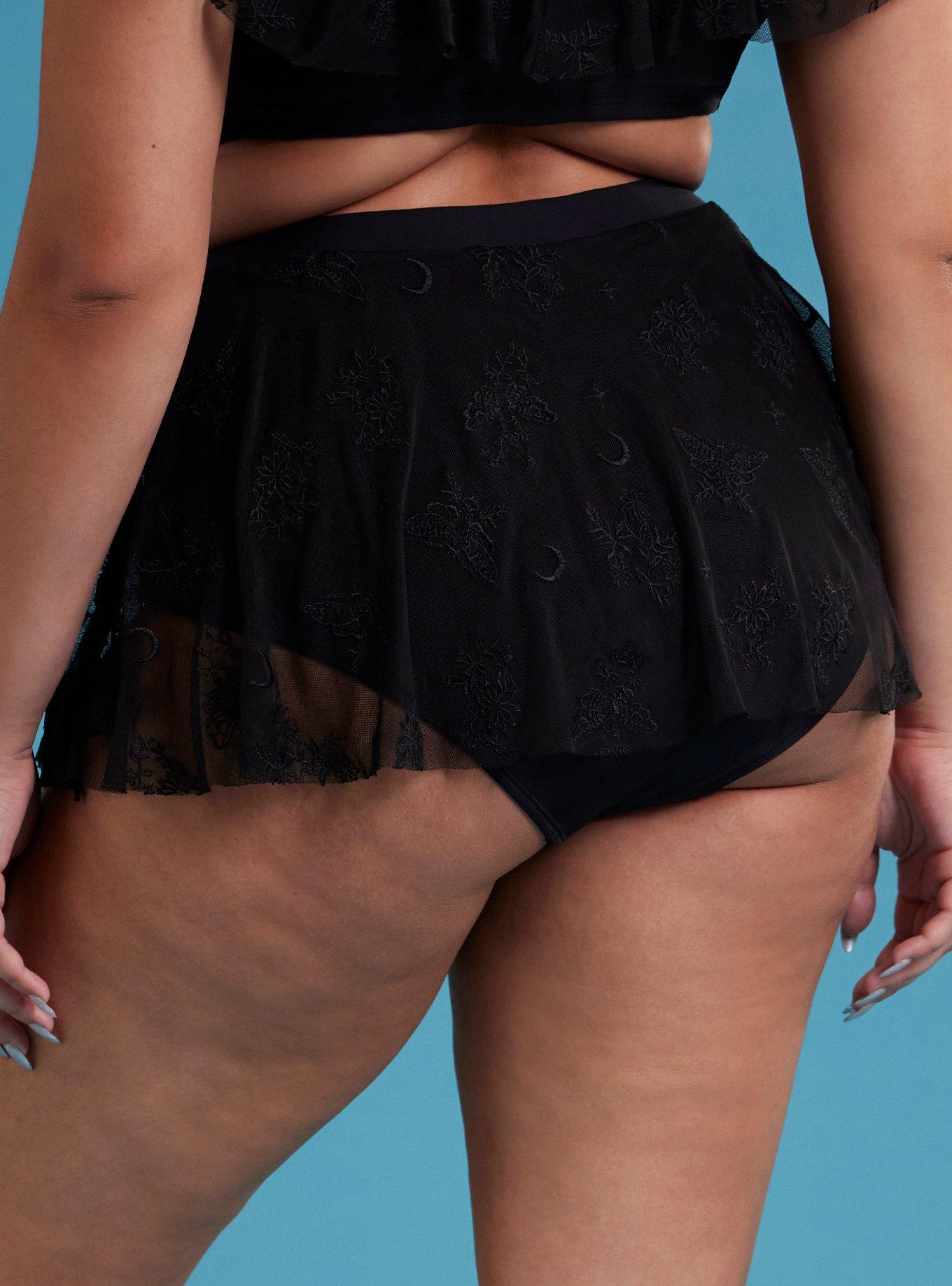Death Moth Mesh Skirted Swim Bottoms Plus Size, MULTI, alternate - view 3