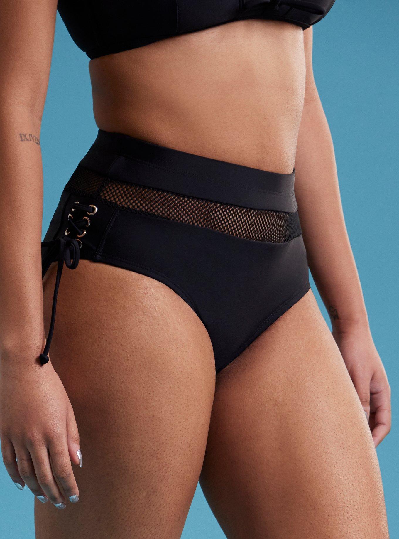 Black Mesh Lace-Up Swim Bottoms, MULTI, alternate