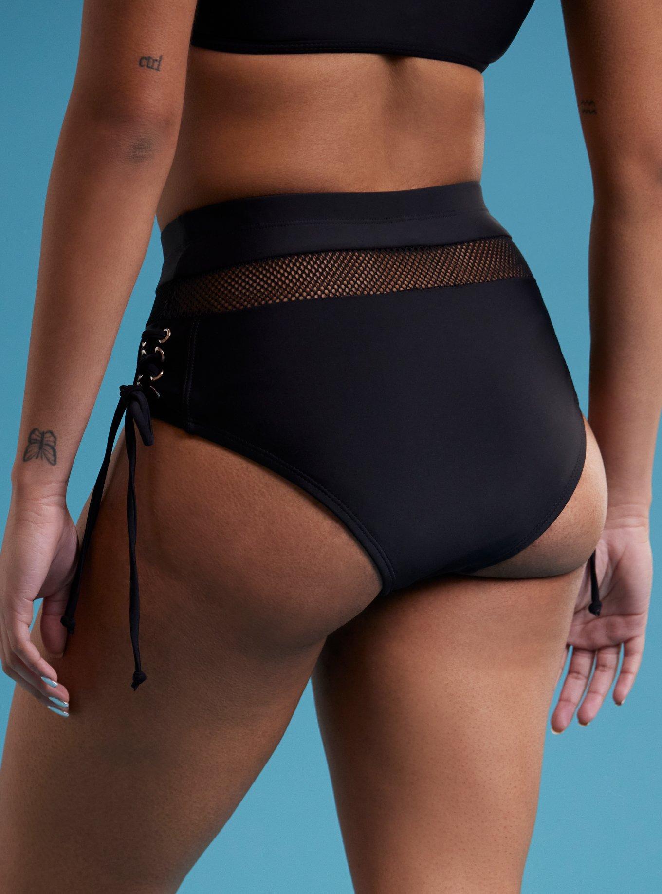 Black Mesh Lace-Up Swim Bottoms, MULTI, alternate