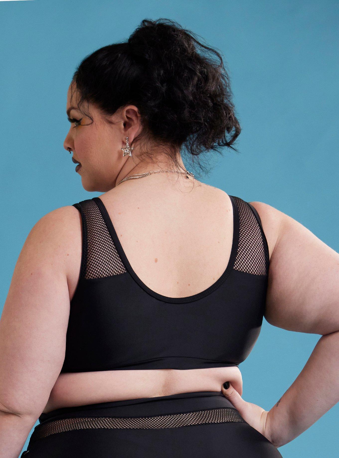 Black Mesh Lace-Up Swim Top Plus Size, MULTI, alternate