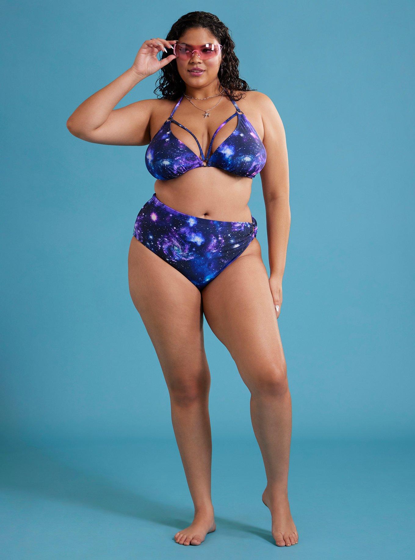 Cosmic Aura® Galaxy O-Ring Halter Swim Top Plus Size, MULTI, alternate