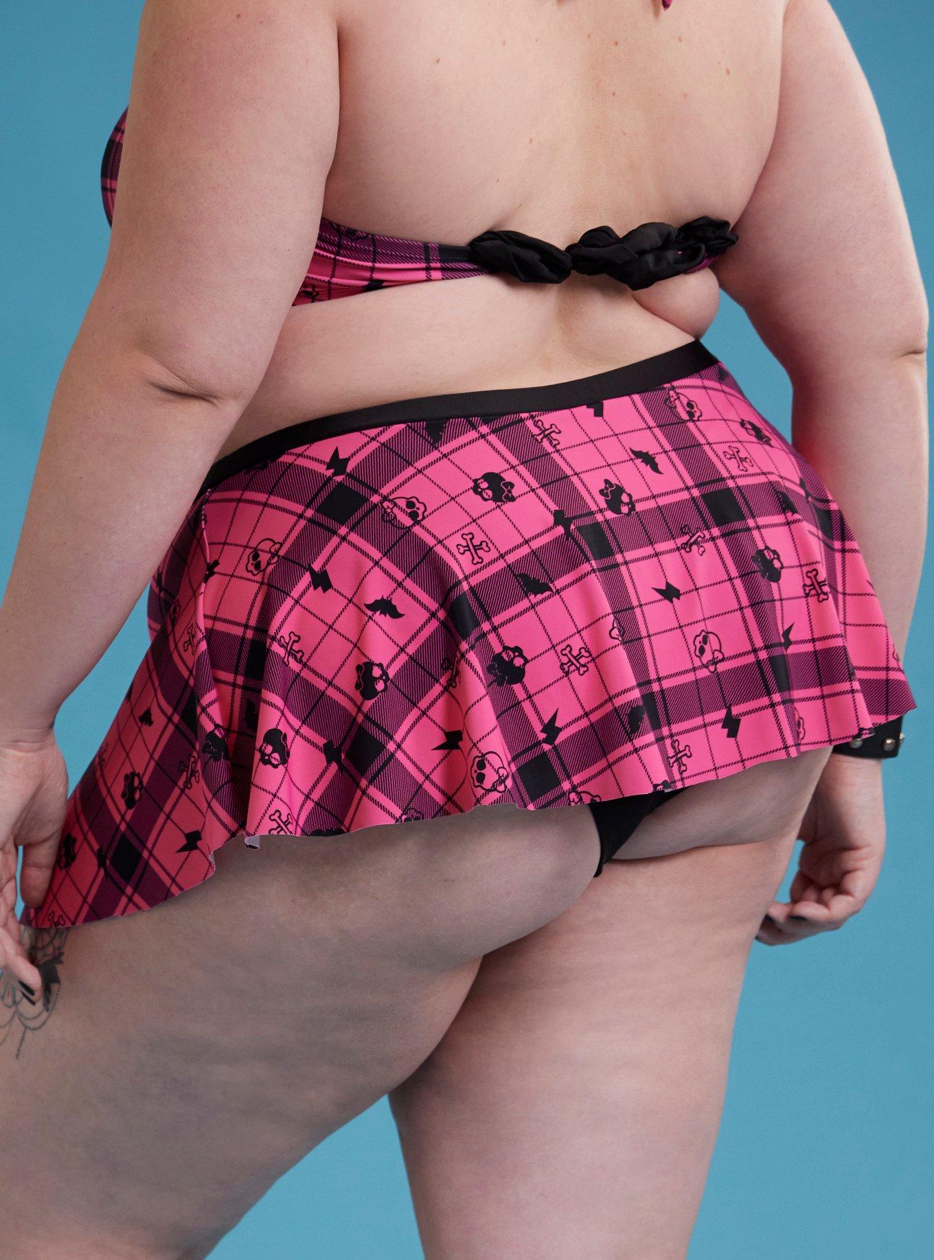 Monster High Pink Plaid Icons Skirted Swim Bottoms Plus Size, MULTI, alternate