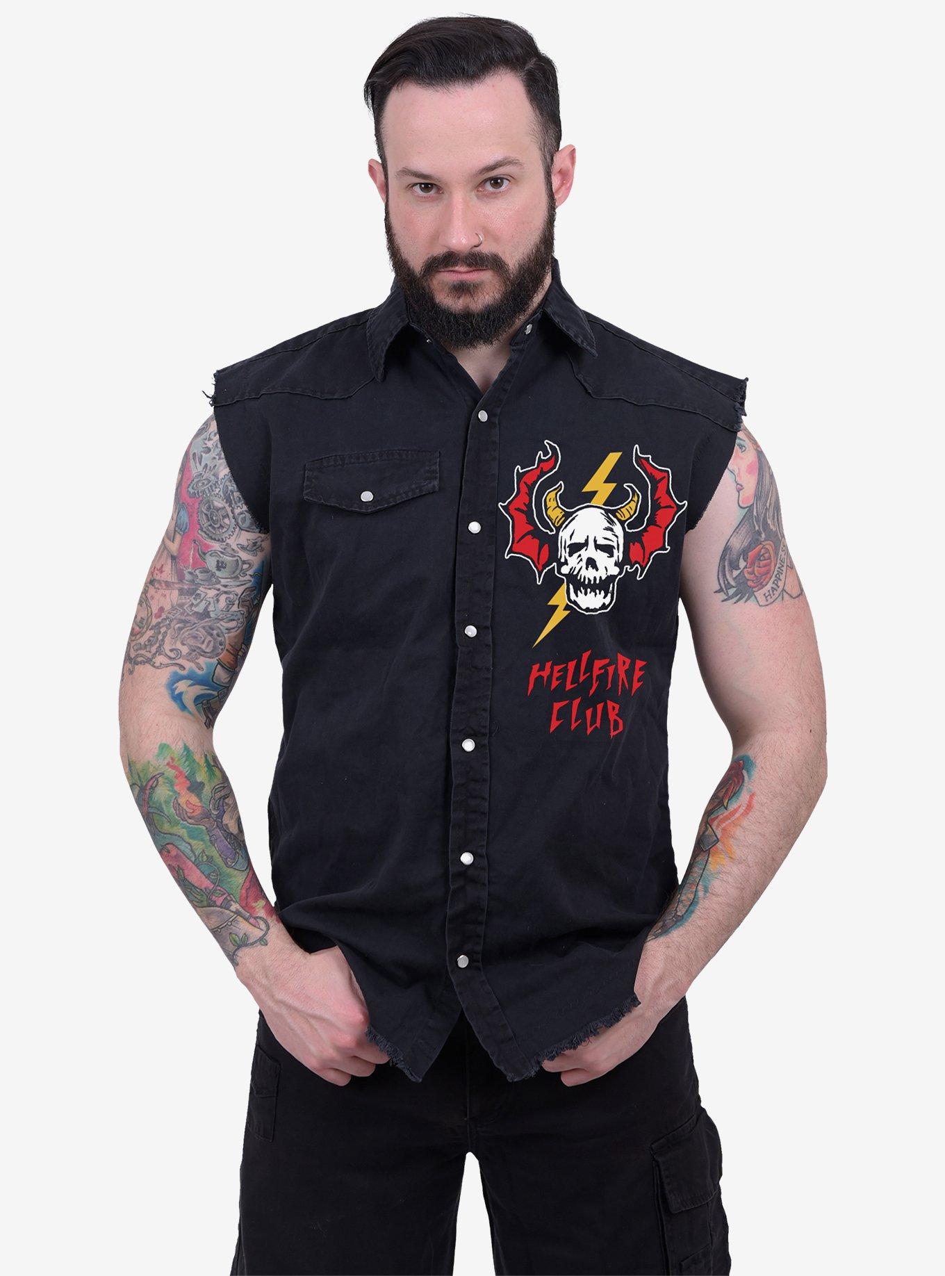 Stranger Things Hell Fire Club Sleeveless Button-Up, BLACK, alternate