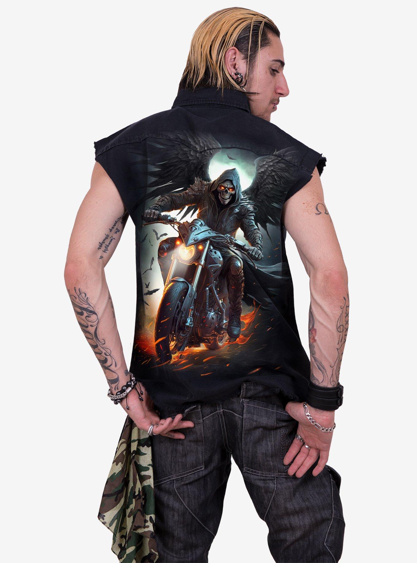 Spiral Night Rider Sleeveless Button-Up, BLACK, alternate