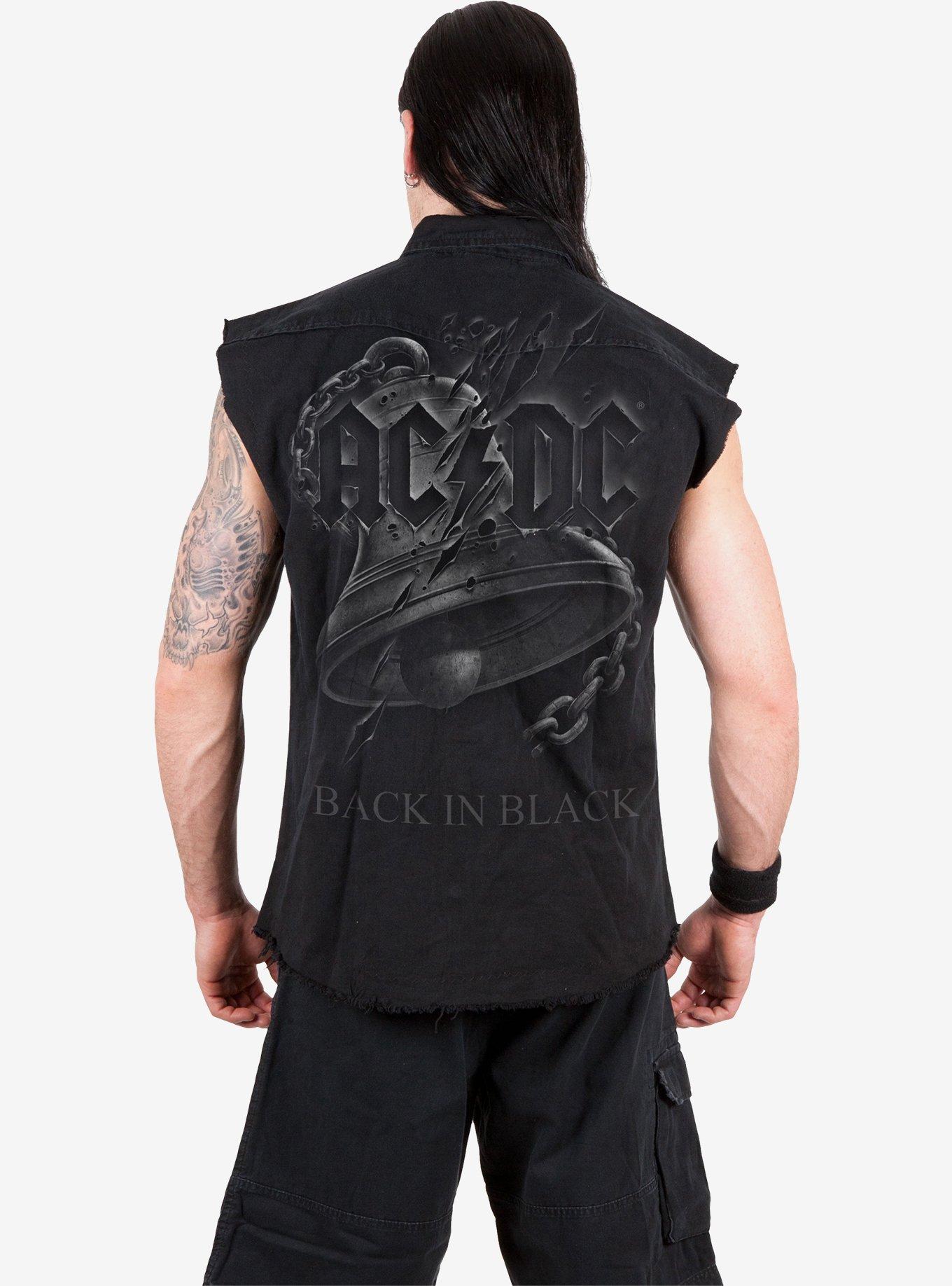 AC/DC Back in Black Torn Sleeveless Button-Up, BLACK, alternate