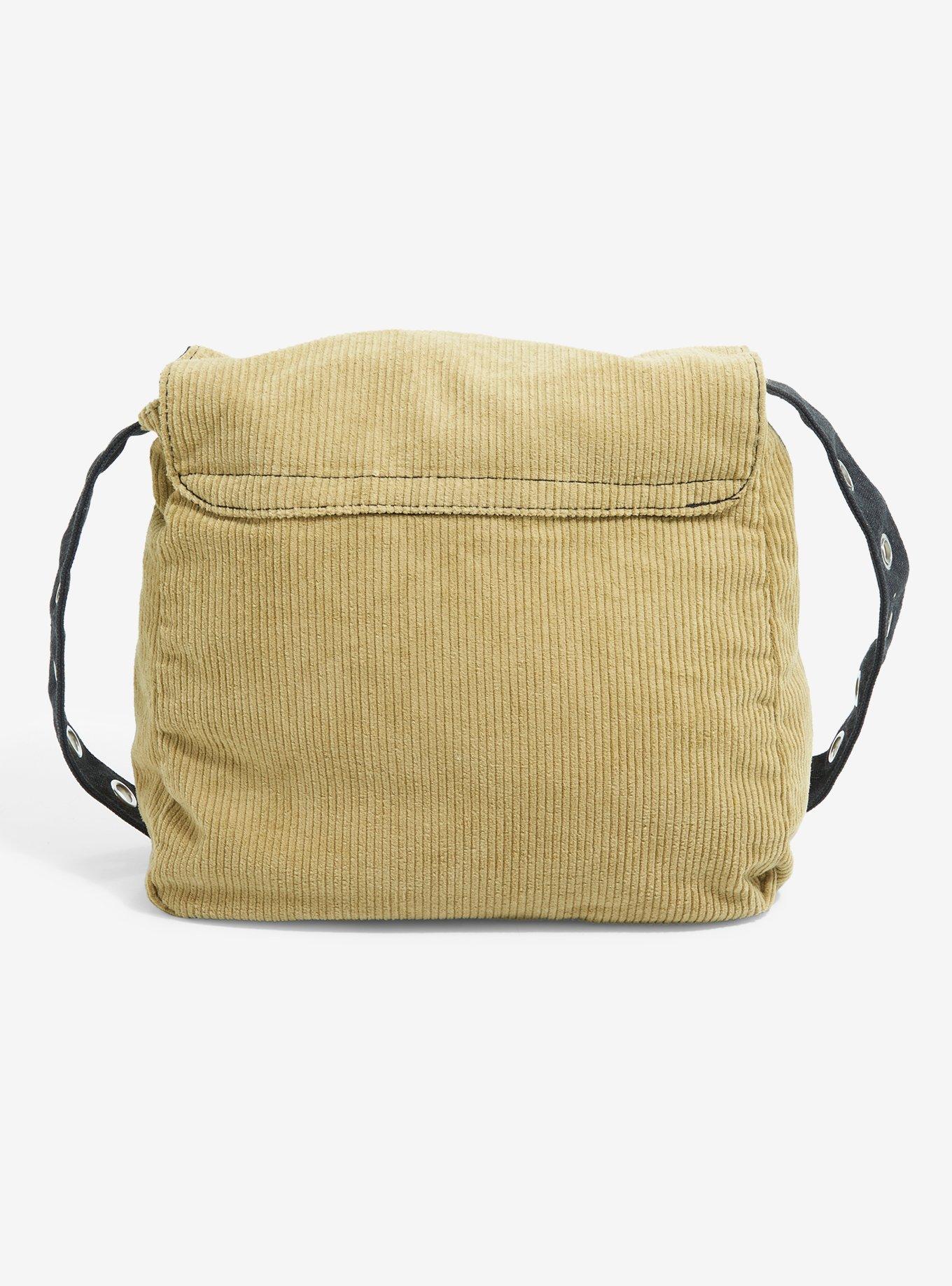 Butterfly Skeleton Corduroy Grommet Strap Messenger Bag, , alternate