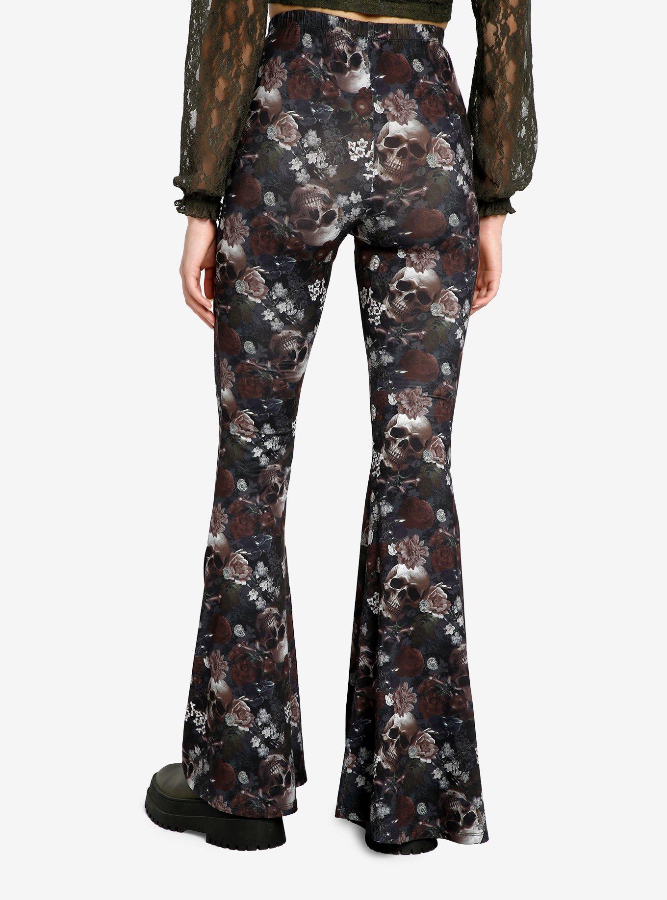 Skulls & Flowers Girls Bell Bottom Pants, MAUVE, alternate