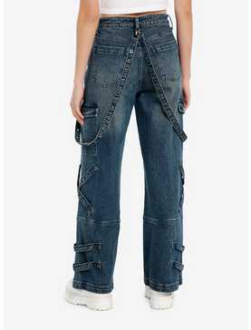 Washed Indigo Denim Harness Wide-Leg Jeans, , hi-res