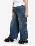 Washed Indigo Denim Harness Girls Wide-Leg Jeans Plus Size, INDIGO, alternate