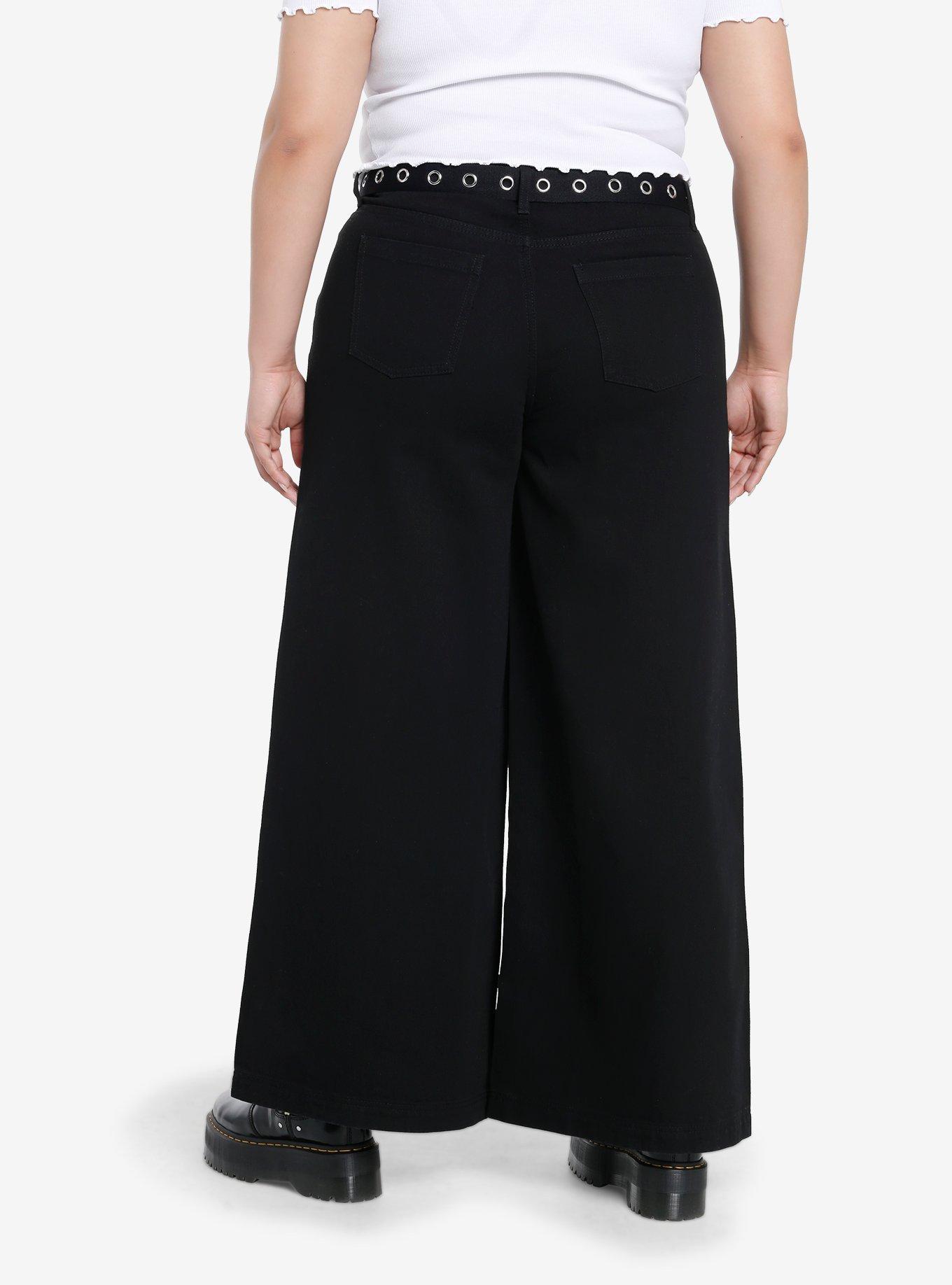 Black Skull Icons Belted Girls Wide-Leg Jeans Plus Size, , hi-res