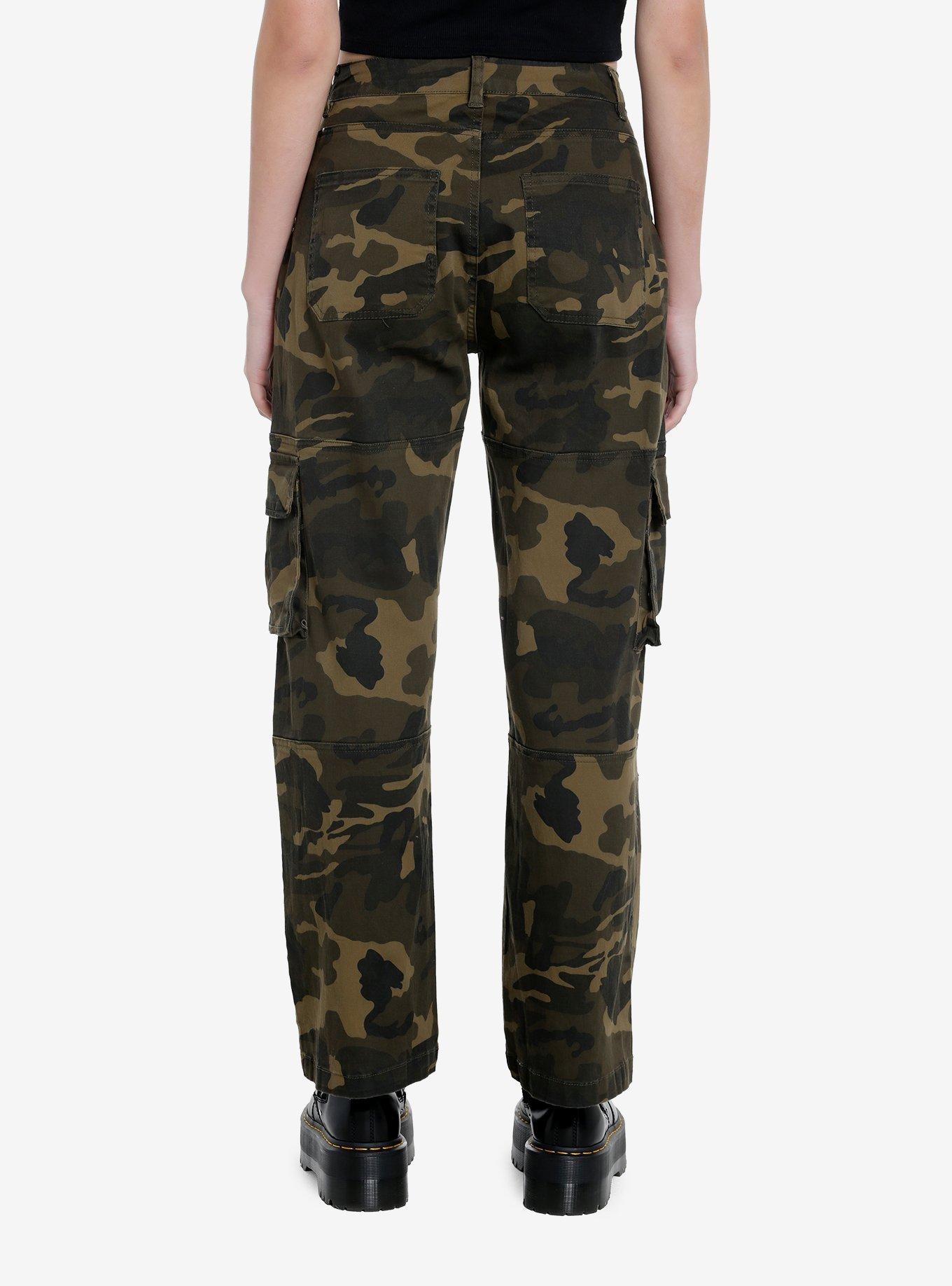 Camouflage Girls Wide Leg Cargo Pants, BROWN, alternate