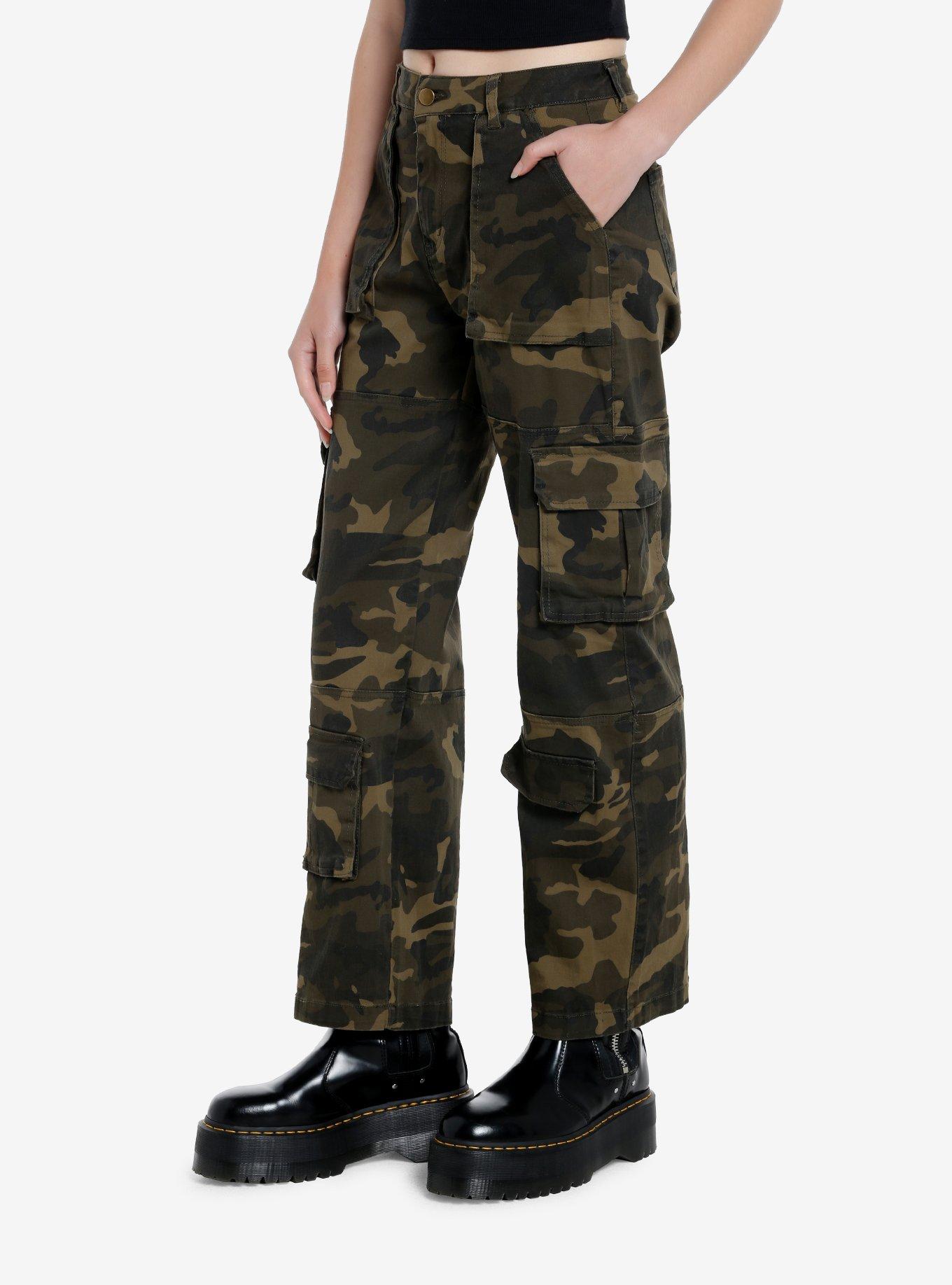 Camouflage Girls Wide Leg Cargo Pants, BROWN, alternate