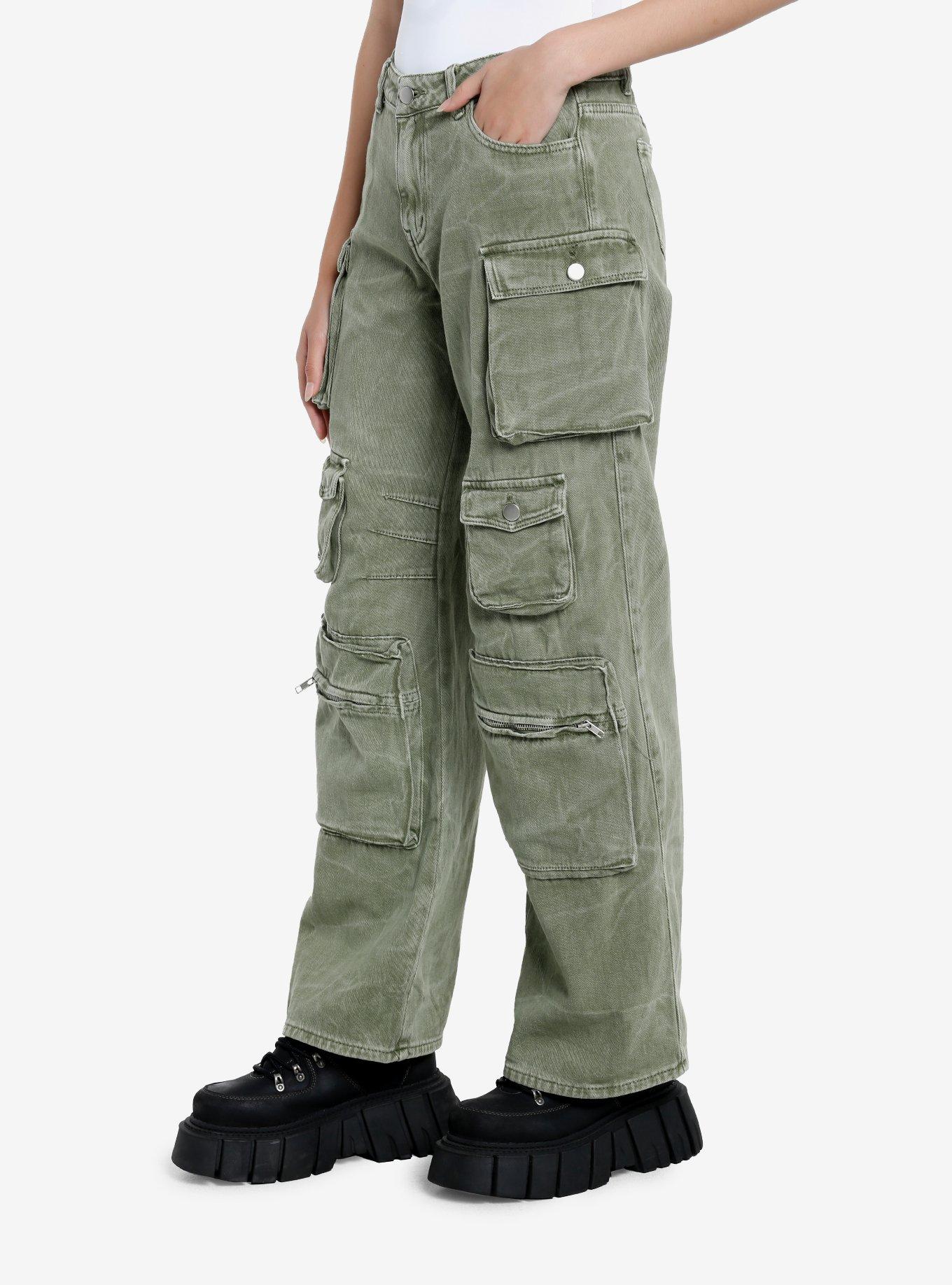 Army Green Wash Cargo Pants, GREEN, alternate