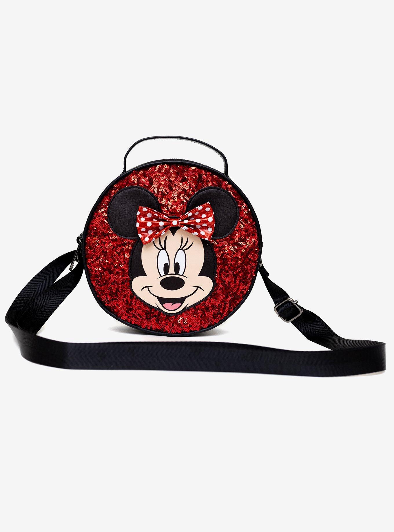 Disney Minnie Mouse Bow Applique Red Sequin Crossbody Bag