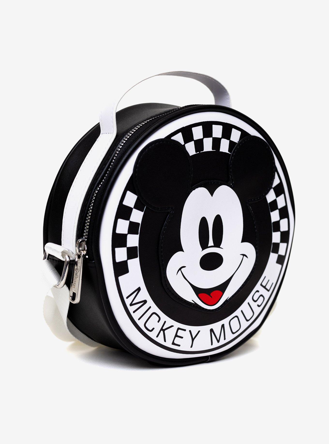 Disney Mickey Mouse Smiling Face Applique Checkered Crossbody Bag