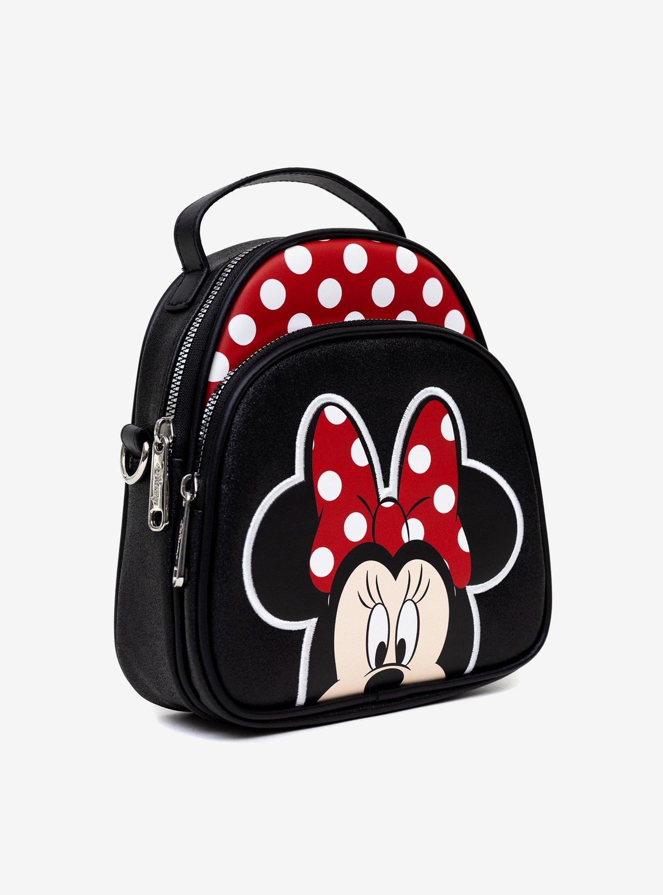 Disney Minnie Mouse Face And Bow Close Up With Autograph Polk Dot Crossbody Bag, , hi-res