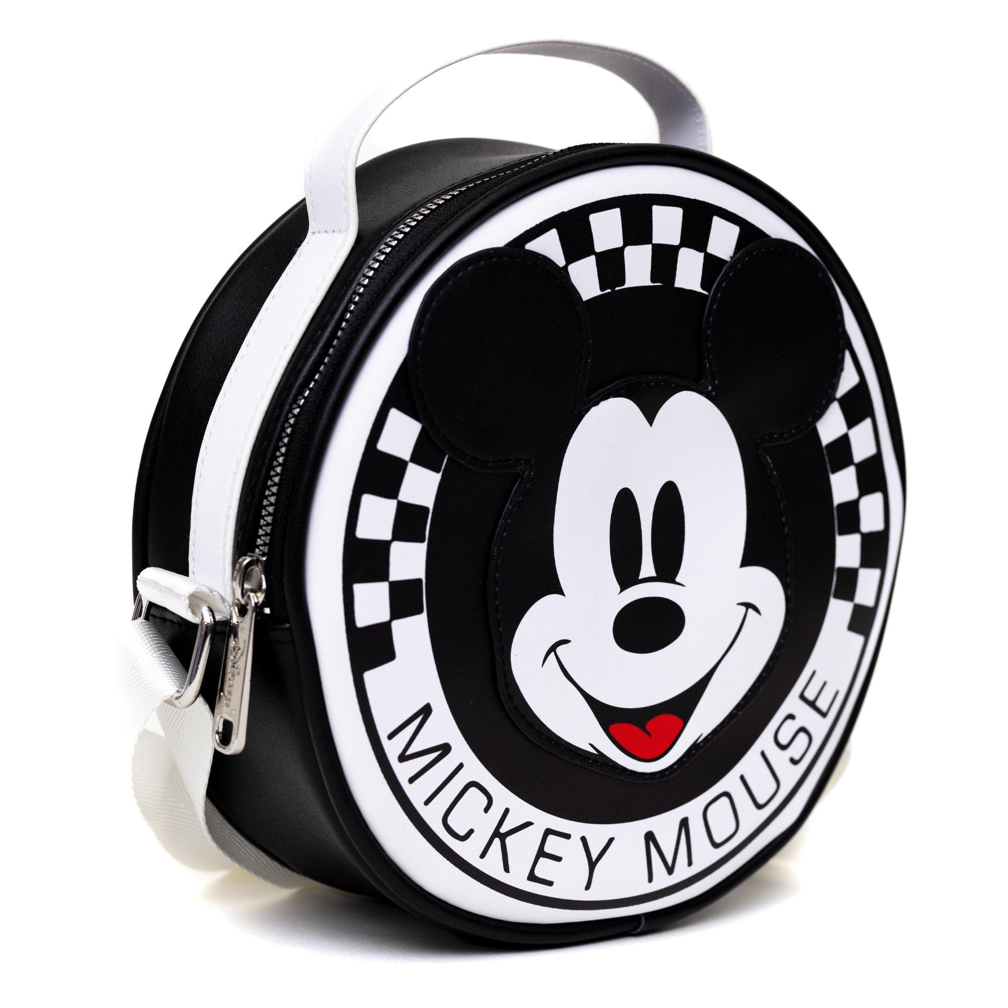 Disney Mickey Mouse Smiling Face Applique Checkered Crossbody Bag, , alternate