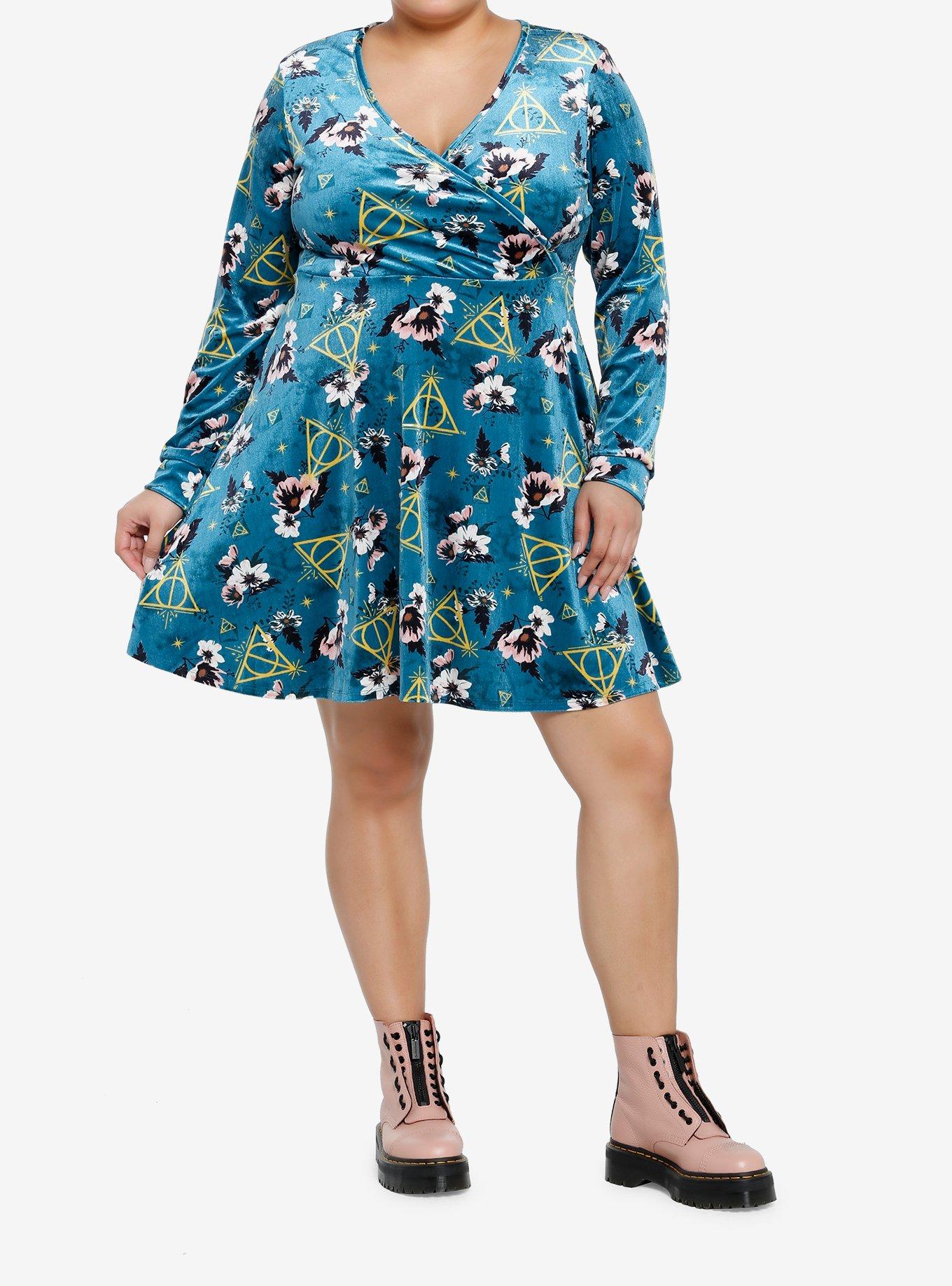 Harry Potter Deathly Hallows Floral Velvet Dress Plus Size, , hi-res