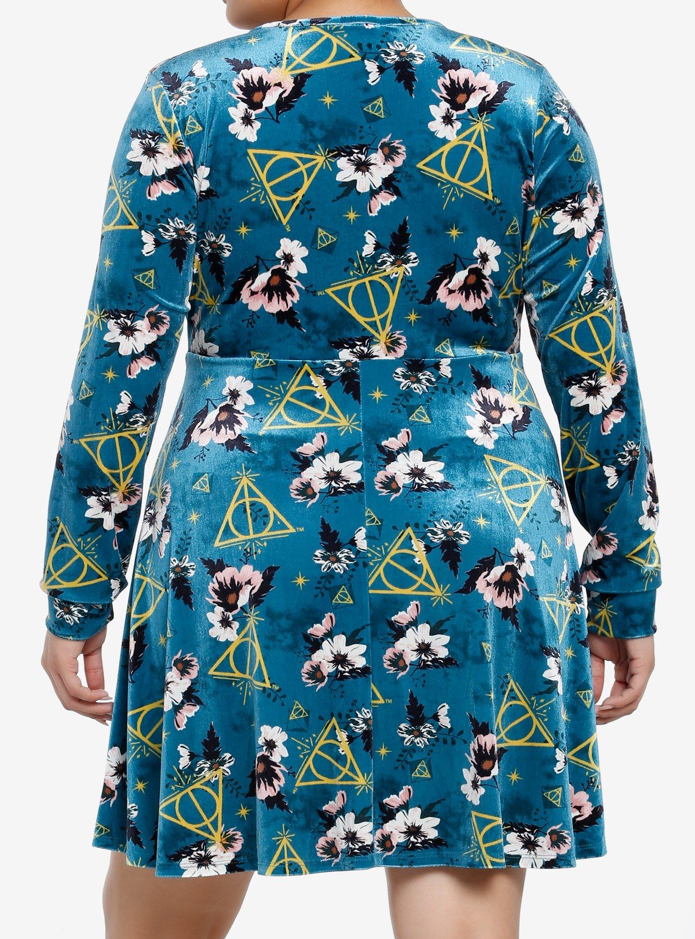 Harry Potter Deathly Hallows Floral Velvet Dress Plus Size, MULTI, alternate