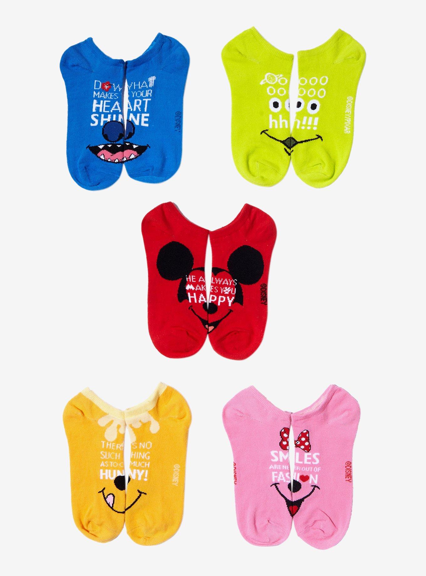 Disney Character Quotes No-Show Socks 5 Pair, , hi-res