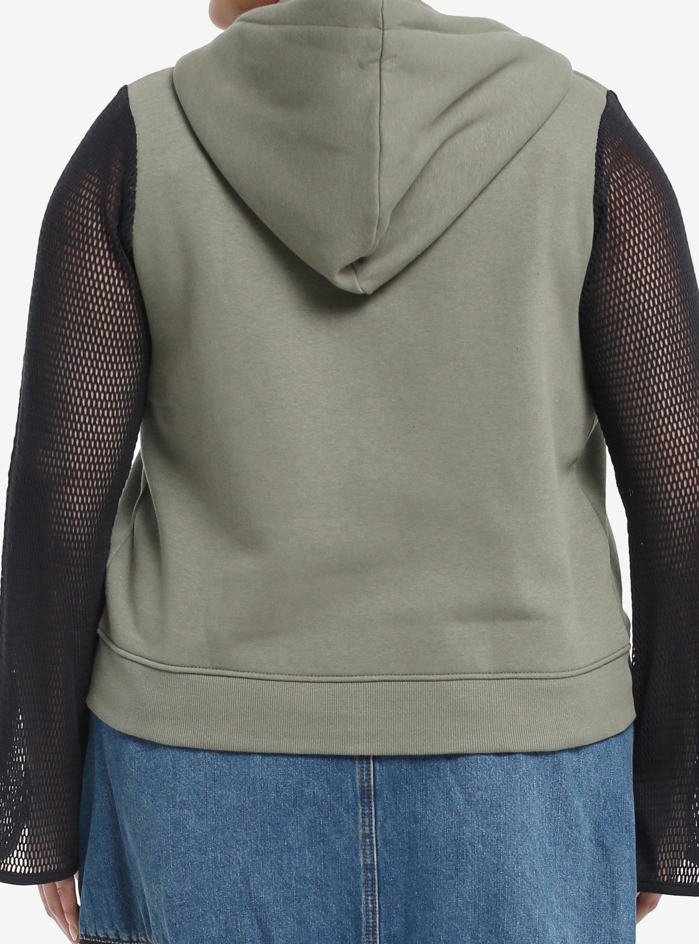 Social Collision Trouble Mesh Long-Sleeve Girls Hoodie Plus Size, BLACK, alternate